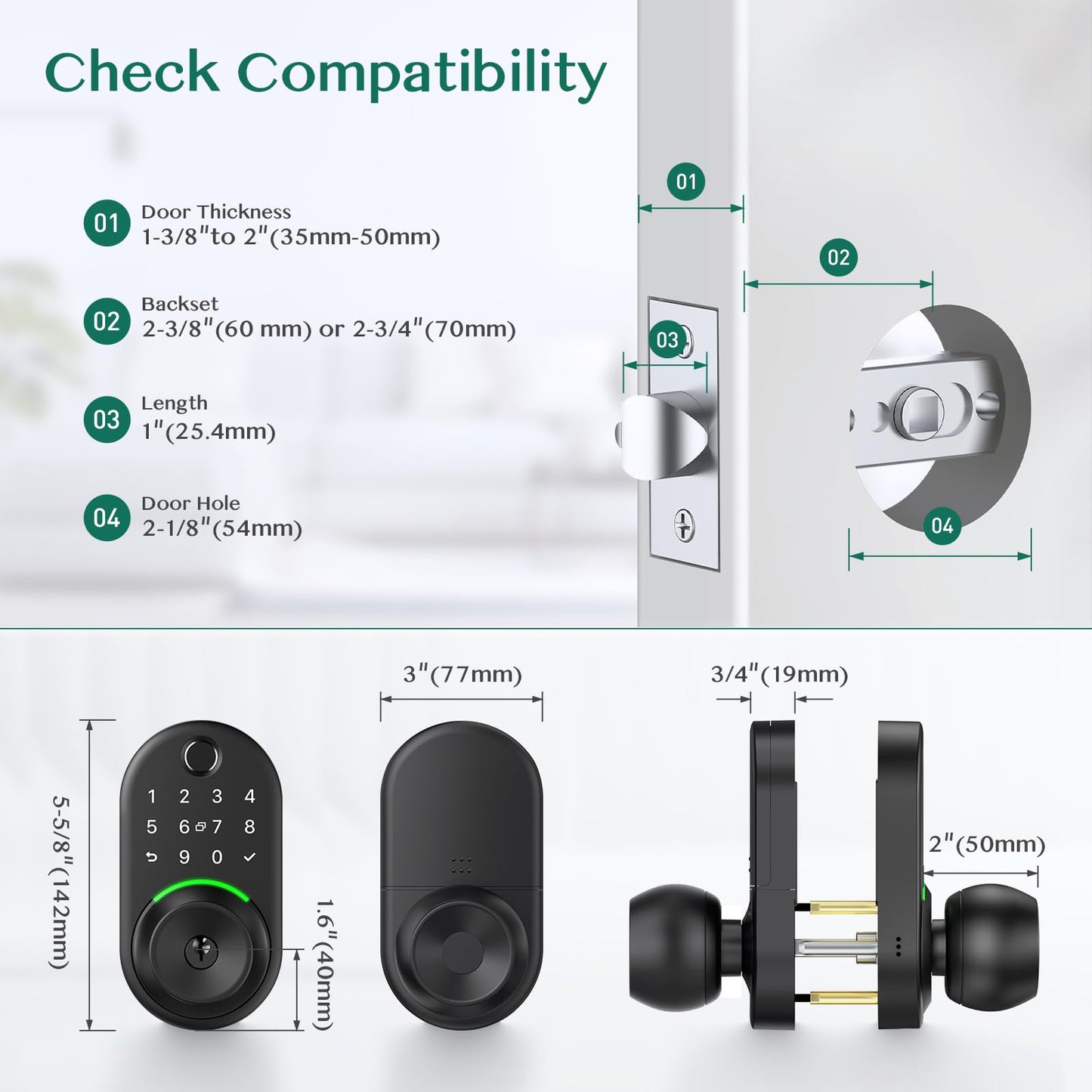 Keypad Smart Door Lock with Knob,Yamiry Keyless Entry Door Lock with Handle,Fingerprint Door Knob for Front Door, Electronic Code Smart Lock,Digital Lock for Entry Doors,Auto Lock