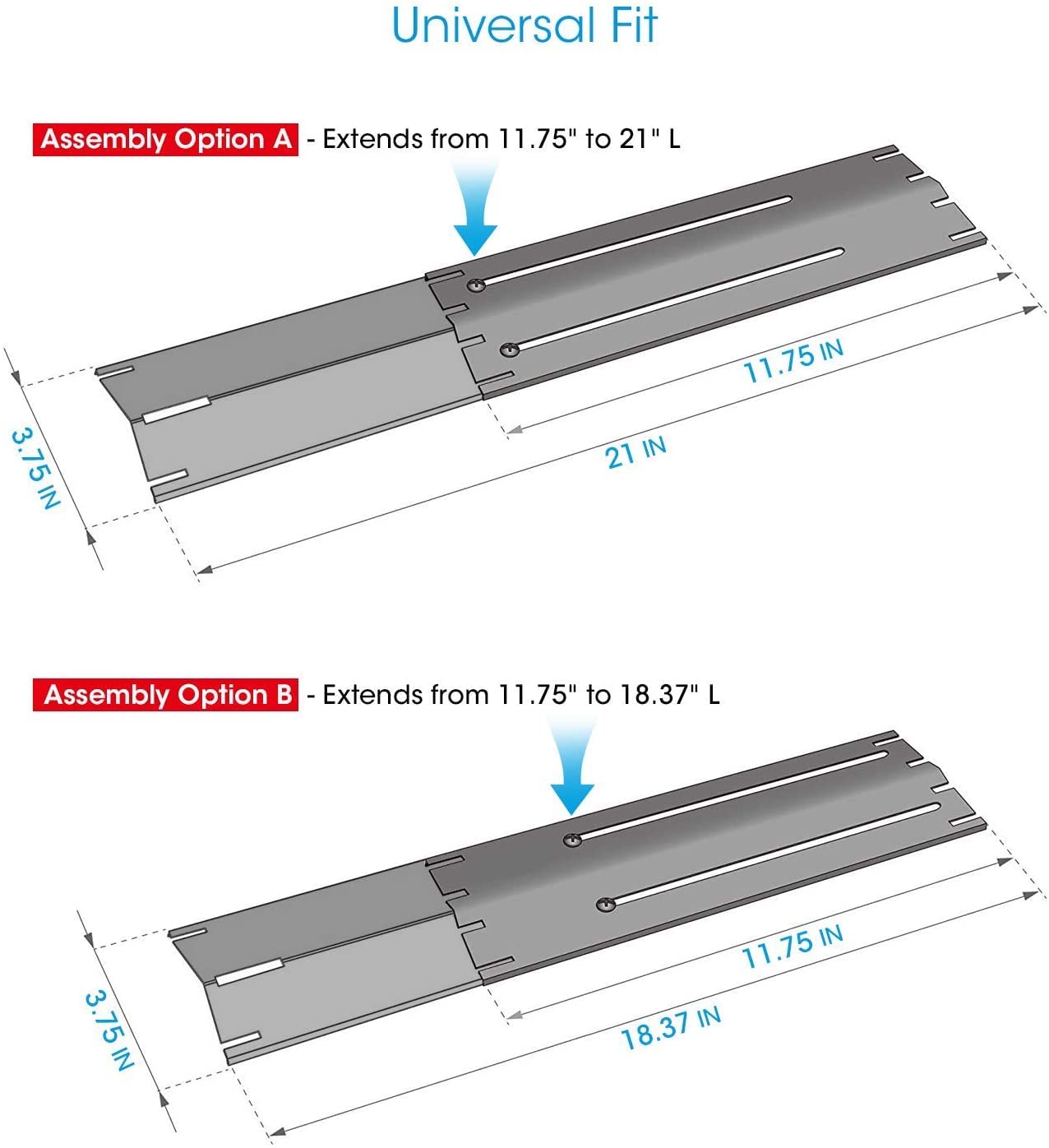 Universal Adjustable Heat Shield Plate Porcelain Steel Burner Cover,Extend from 11.75" up to 21" Flame Tamer,Heat Tent for Charbroil, Nexgrill, Brinkmann and Other Gas Grill，4 Pcs
