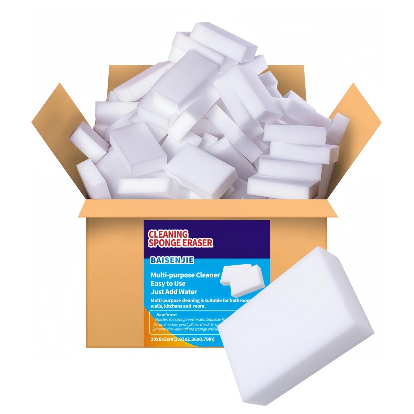 Melamine Sponge,100 Pack Magic Multi-Functional Thicken Eraser, Melamine Foam Sponges for Bathroom,Kitchen,Floor,Wall,Bathtub,Sink (100PCS,3.93x2.36x0.79in)