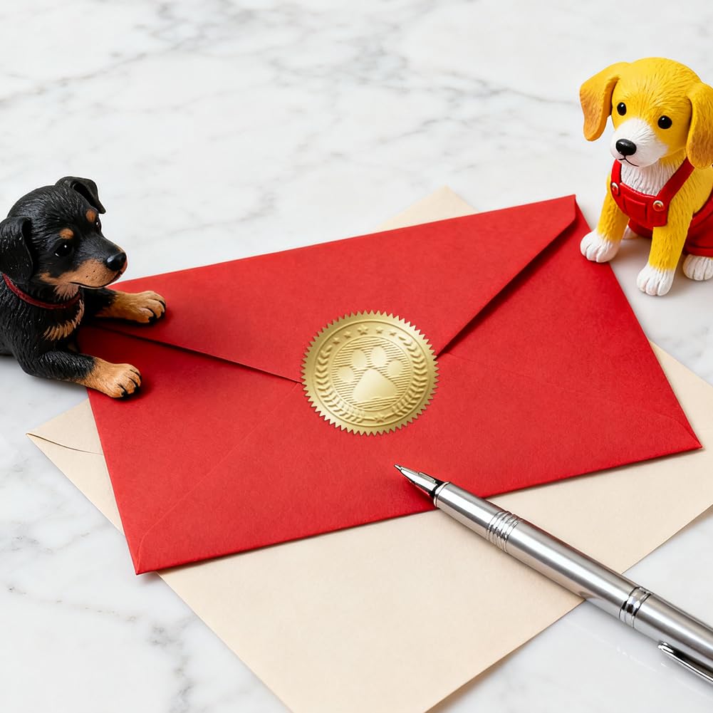 ANATTASOUL Book Embosser Personalized Paw Pattern Book Stamp, Durable Library Stamp with Handle Set for Paper, Books, Envelopes, Documents, Certificate, Gifts(100Pcs Gold Foil Stickers)