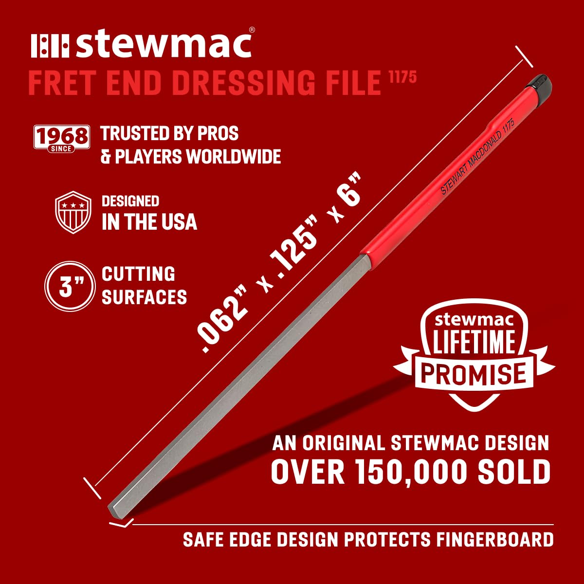 StewMac Fret End Dressing File - Safely Fix Sharp Guitar Frets & Fret Sprout Fast - For Rounding, Shaping, and Smoothing Frets - Professional Luthier Guitar Repair Tool - (1175)
