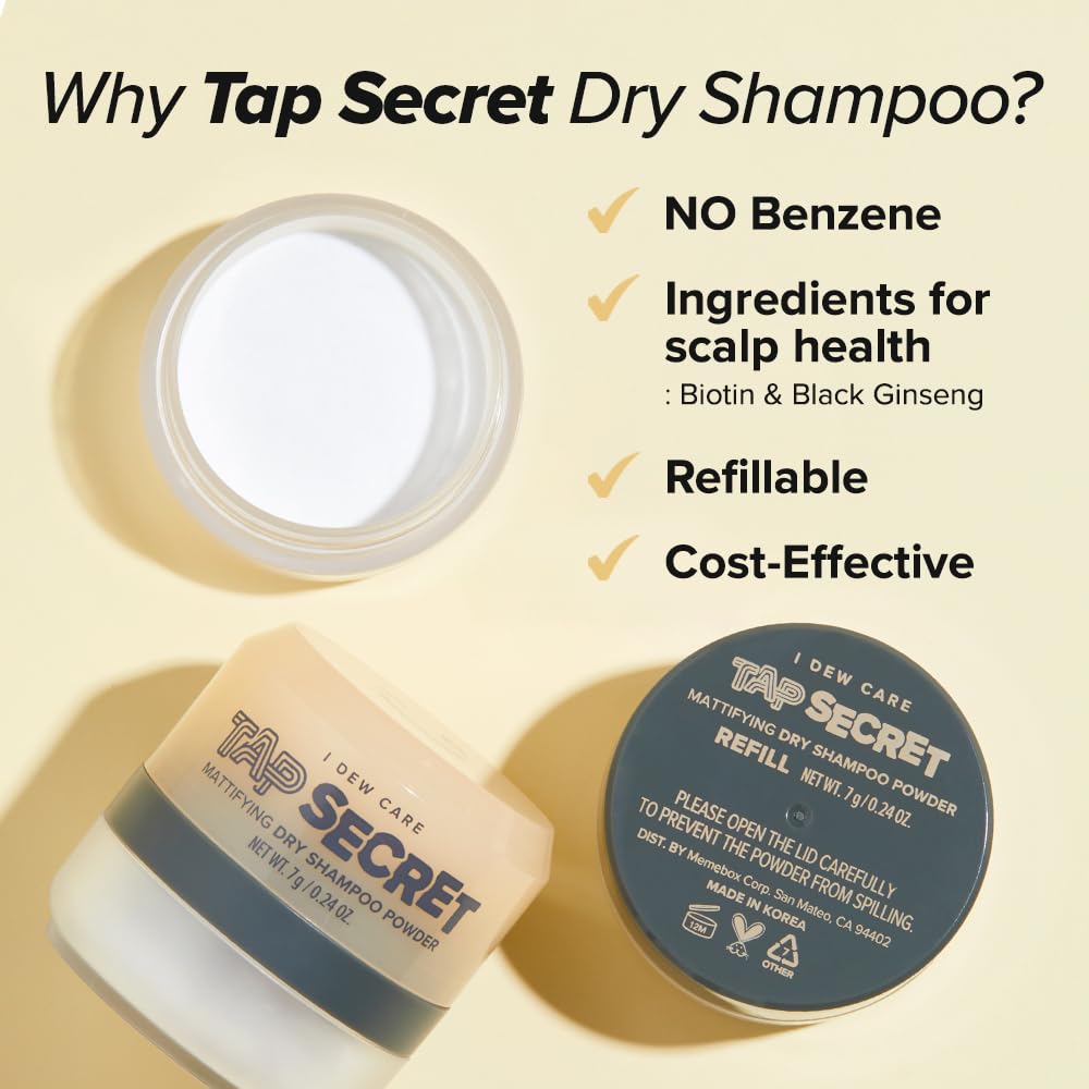 I DEW CARE Dry Shampoo - Tap Secret Trio Gift set | Instantly Refresh Hair with Black Ginseng, Non-aerosol, Benzene-free,Powder, Fuller Looking Hair, No White Cast, Kbeauty, Mother's Day Gift, 3 Count, 0.81Oz