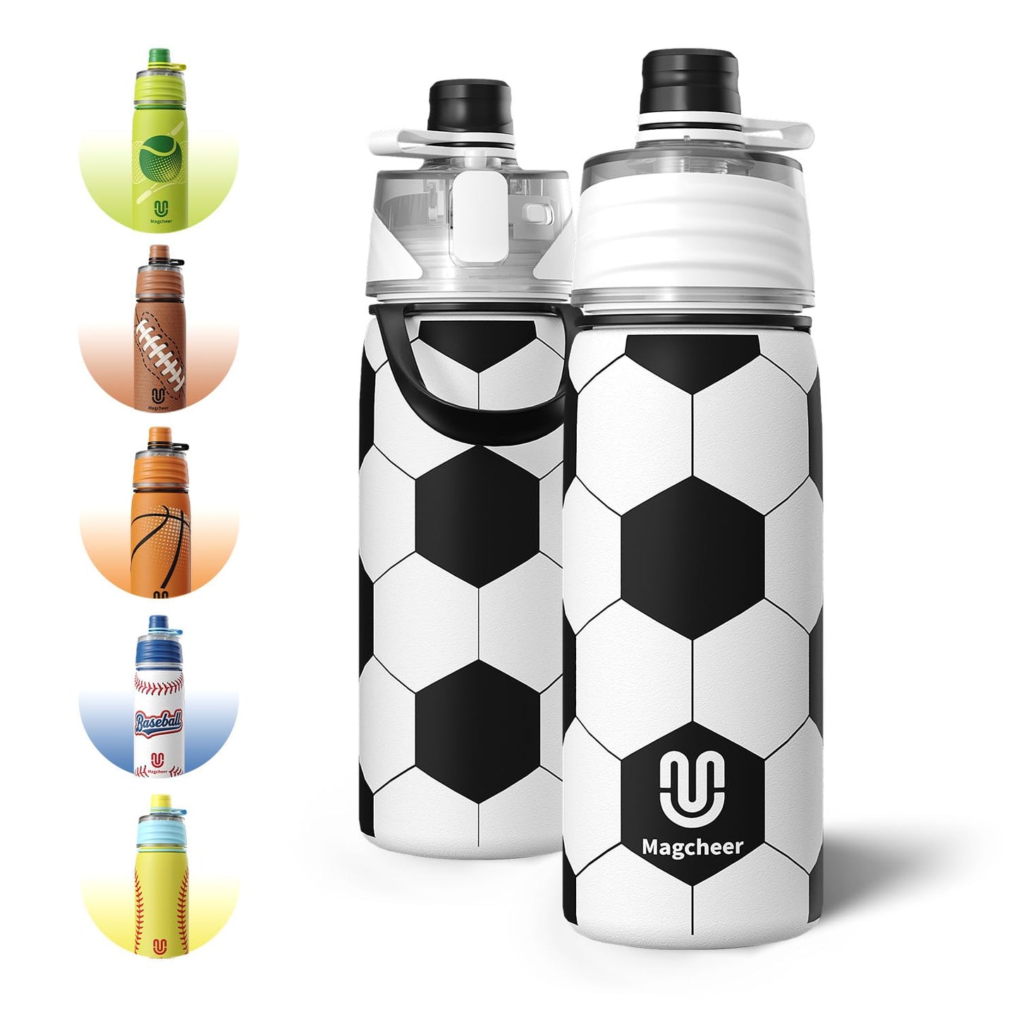 Magcheer 20oz Insulated Misting Water Bottle - 3D Textured Soccer Leak-Proof Cooling Sprayer for Training & Games