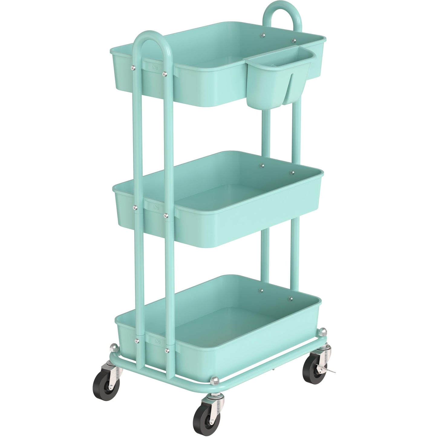 Simple Houseware 3-Tier Rolling Utility Cart with Hanging Buckets, Turquoise