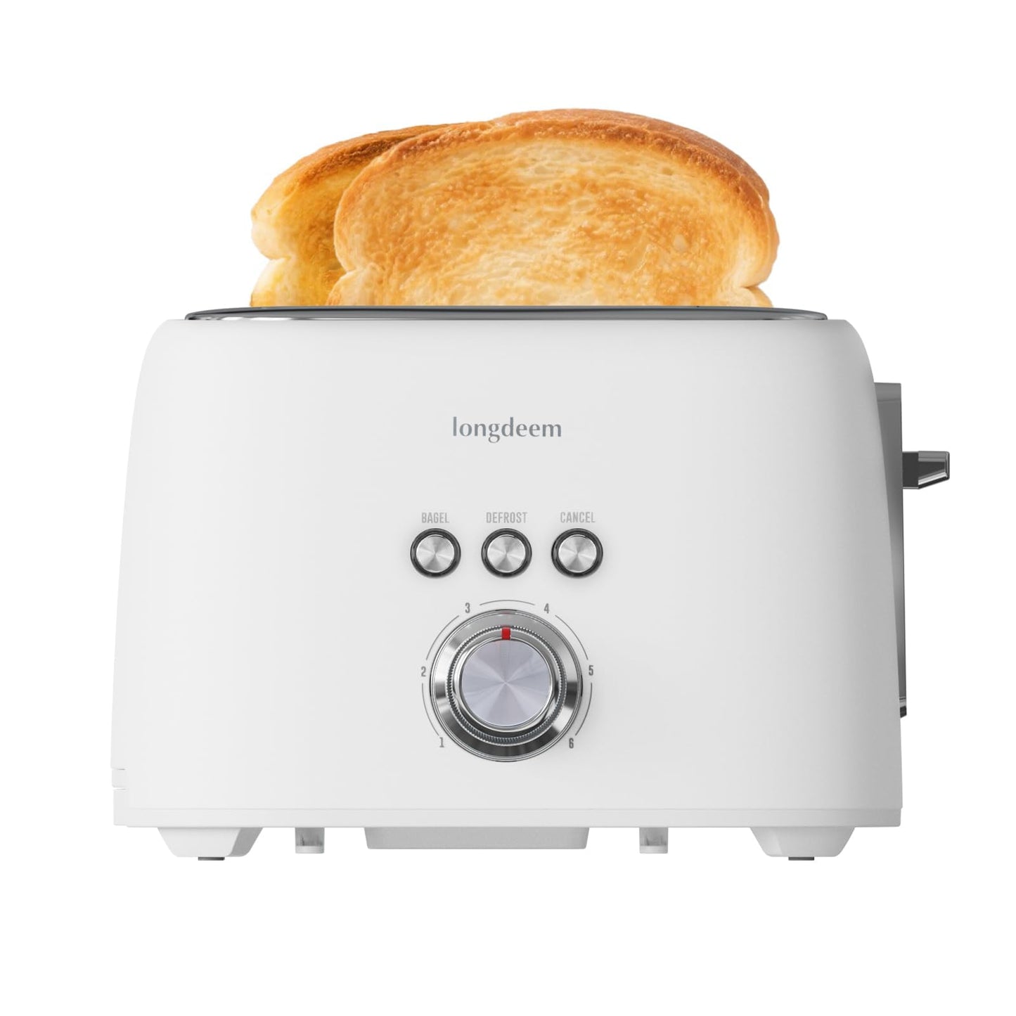 LONGDEEM Stainless Steel 2-Slice Toaster with 1.5" Extra Wide Slots, High Lift Lever, 6 Browning Settings, Bagel/Defrost/Cancel Modes, Removable Crumb Tray, Compact Breakfast Kitchen Appliance – White