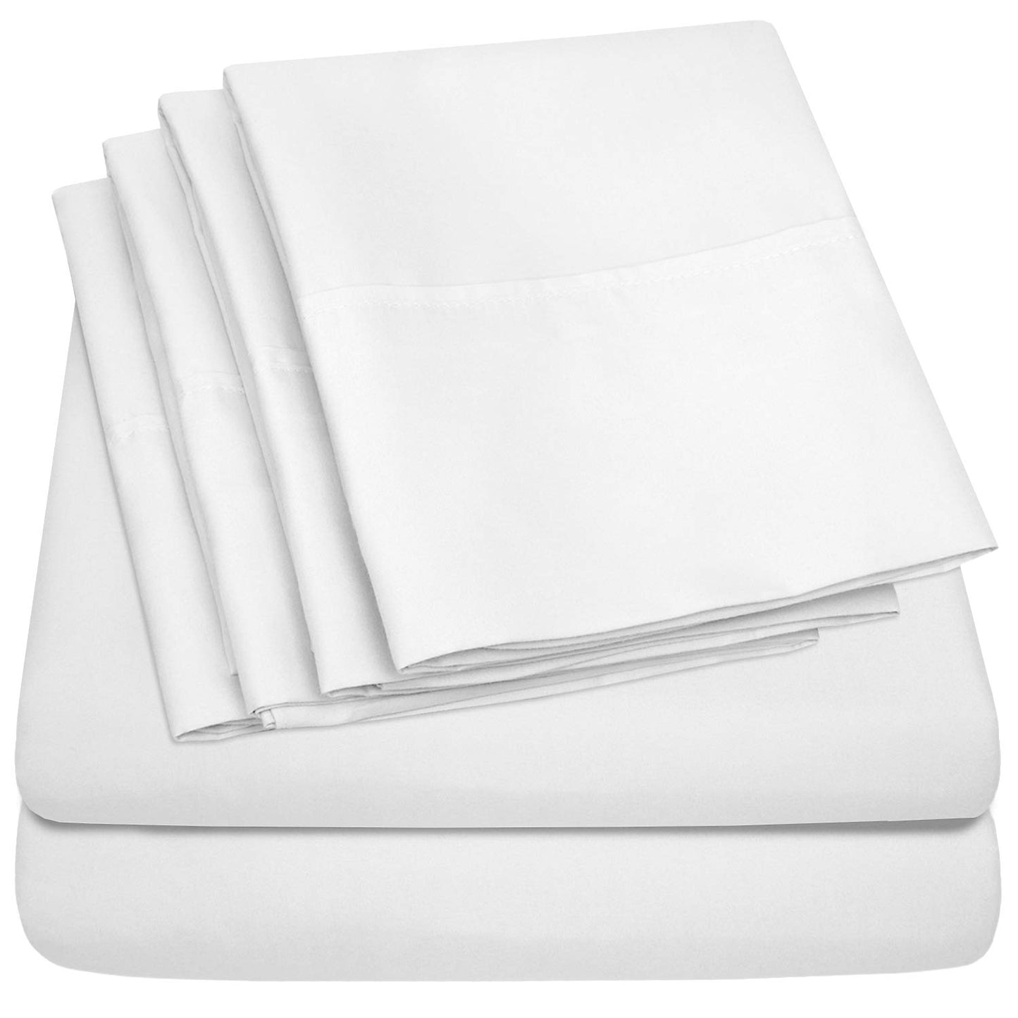 Sweet Home Collection 6-Piece 1500 Thread Count Egyptian Quality Deep Pocket Bed Sheet Set-4 standard Pillow Cases, Queen, White