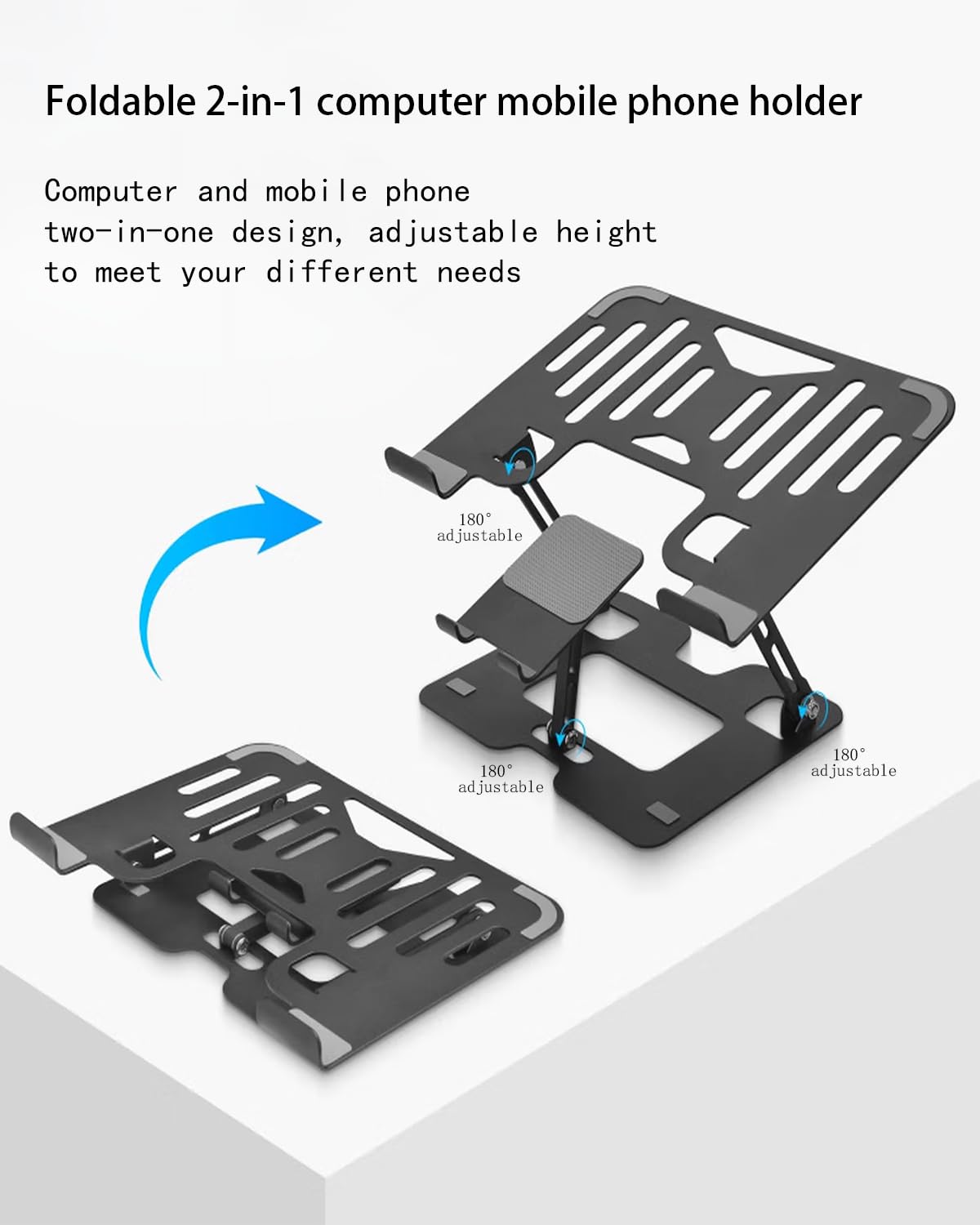 VICSDEP 2-in-1 Laptop Stand for Desk with Phone & Tablet Holder Black