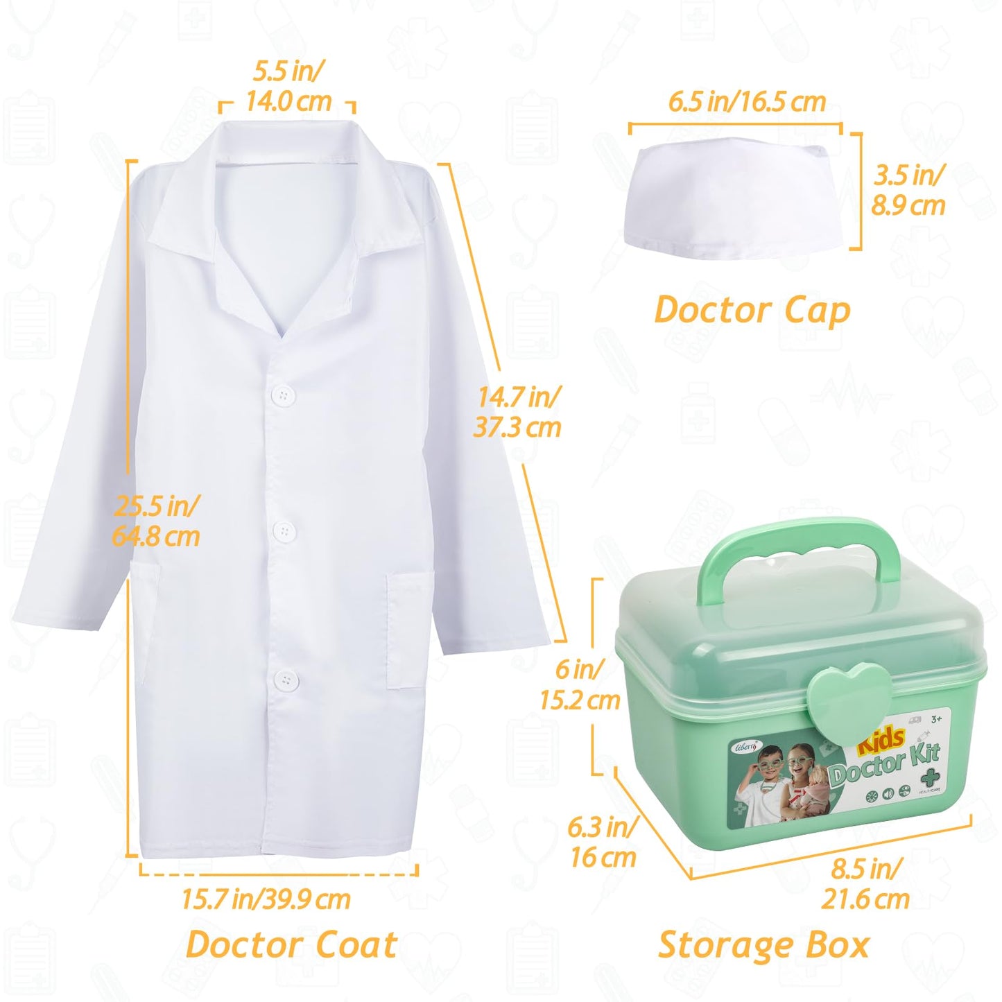 Liberry Doctor Kit for Toddlers 3 4 5 Years Old, 30-Piece Kid Doctor Toy with Stethoscope, Costume, Green Medical Pretend Play, Birthday Gift for Girls Boys
