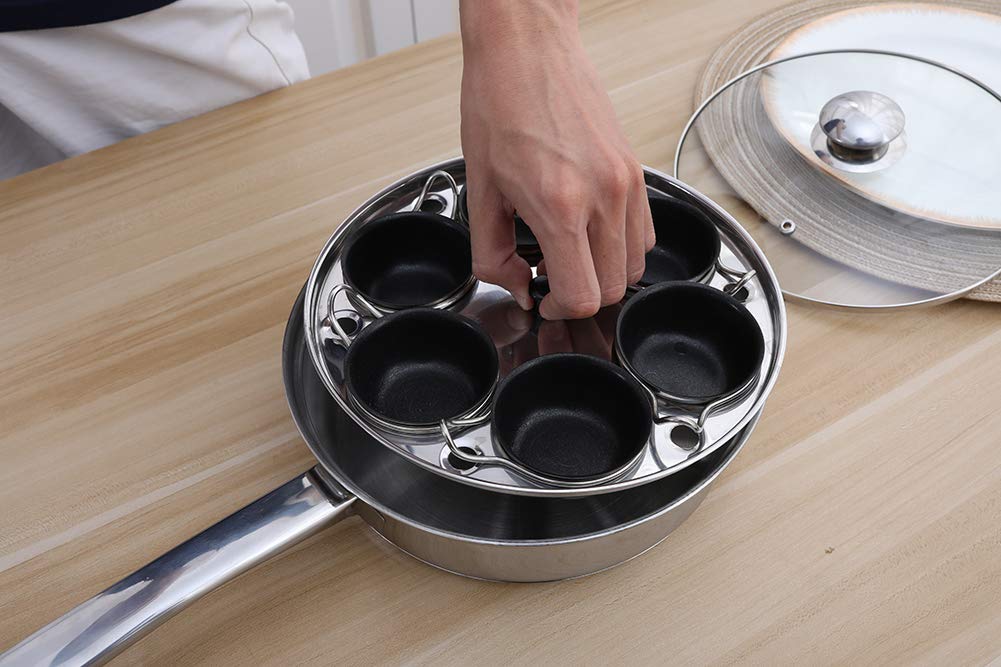 RUNZI Egg Poacher Pan - Stainless Steel Poached Egg Cooker - 6 Nonstick Large PFOA FREE Egg Poacher Cups