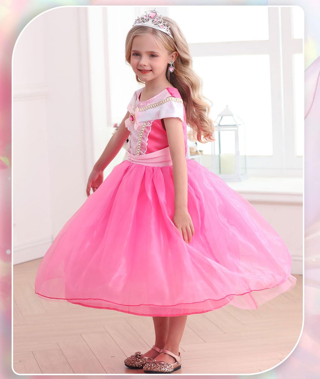 Luzlen Girls Princess Costume Pink Dress Up Outfit for Halloween Cosplay Carnival Party, 3-4 Years(Label 110)
