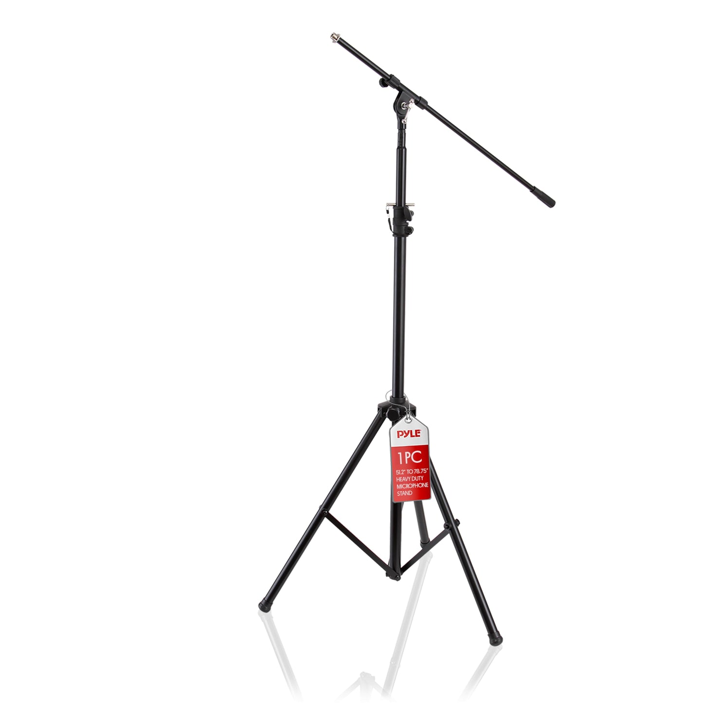 Pyle Heavy Duty Microphone Stand with Boom Arm – Adjustable Height 51”–78”, Telescoping 29.5” Boom, 5/8” Adapter, Studio & Stage Mic Stand