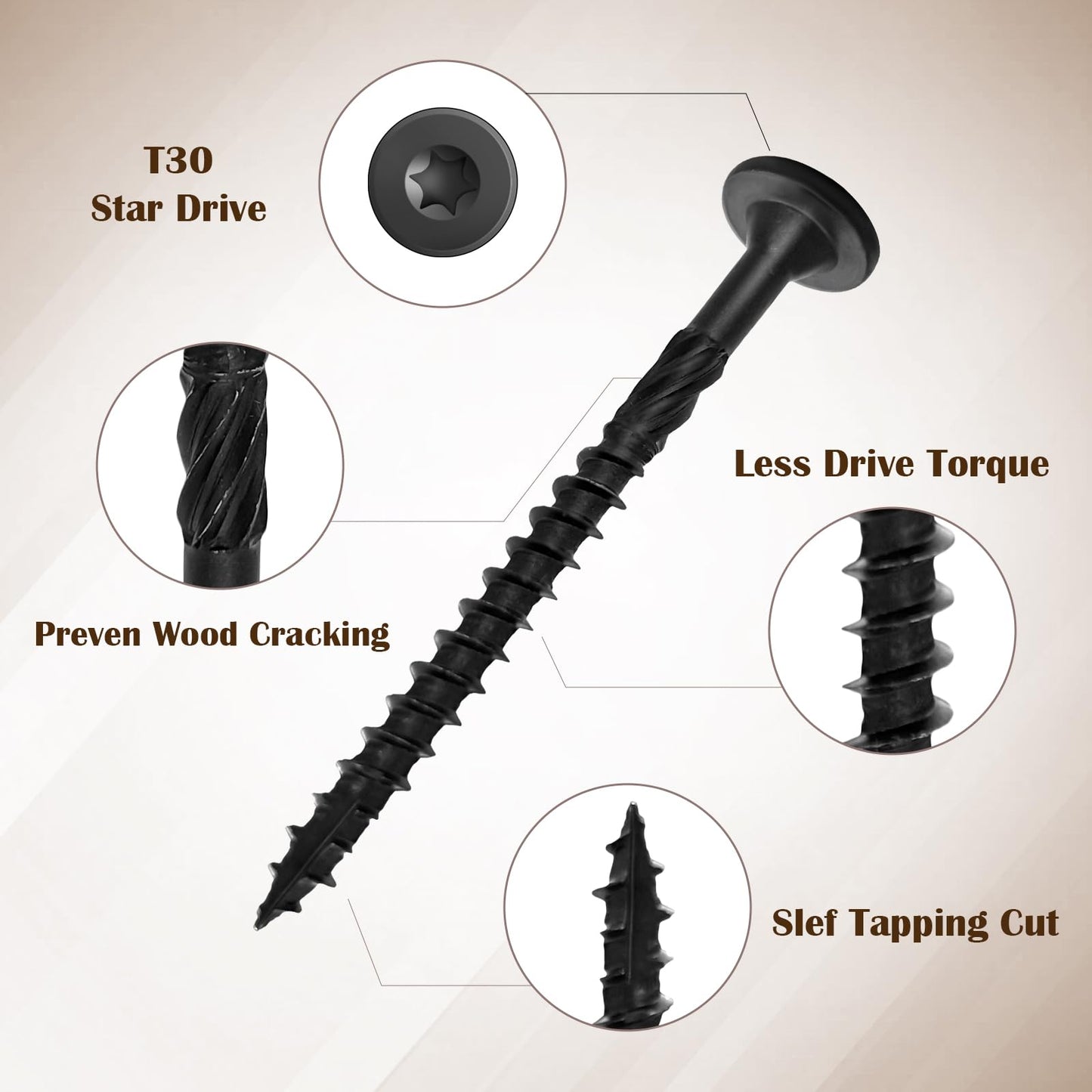 Wood Screws #14 x 8 Inch, Deck Screws 50Pcs, Heavy-Duty Outdoor Screws Assortment Fastener Kit, Rust Resistant epoxy Coated, T30 Star Bit (#14 x 8)