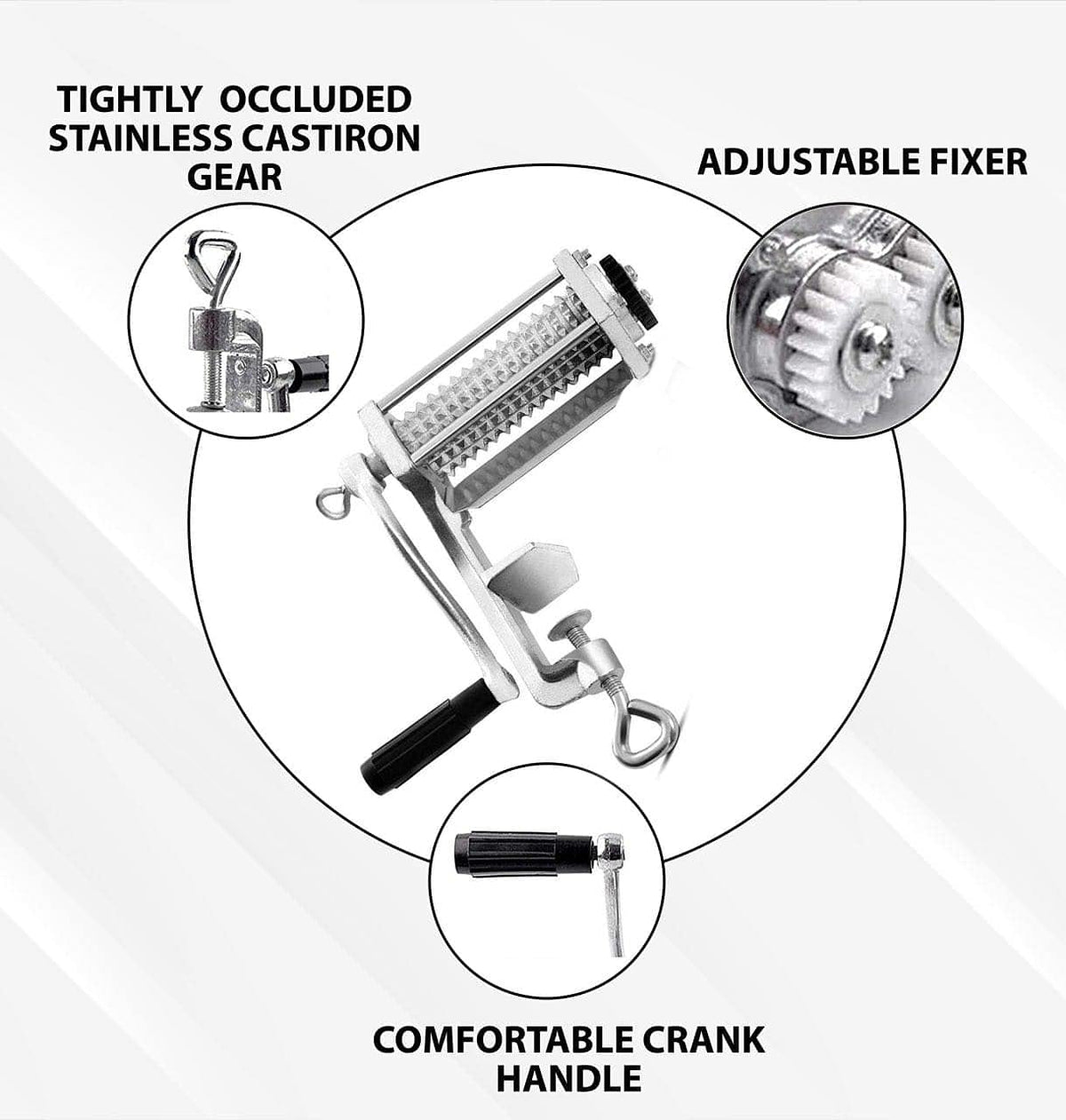 Heavy Duty Meat Tenderizer Cuber - Steak Flatten Tool, Commercial Grinder Attachment, Clamp-on Rolling Tenderizer - White