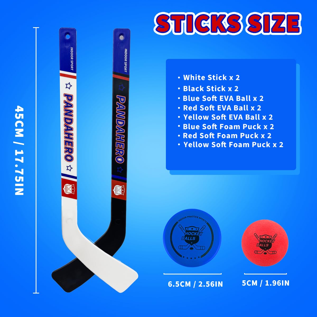 Pandahero Mini Knee Hockey Sticks Set for Kids – Kids Toys Gifts for Toddler Boys & Girls – Indoor Mini Hockey Kit with 4 Sticks, 6 Foam Balls & 6 Pucks