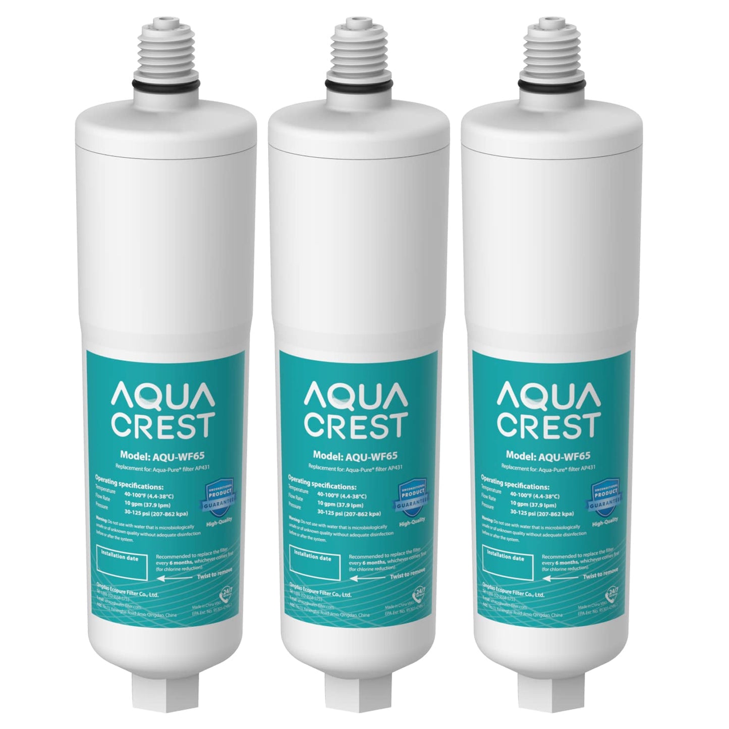 AQUACREST AP431 Replacement Filter Cartridge, Replacement for AP431 Hot Water Scale Inhibition Filter for AP430SS (Pack of 3)