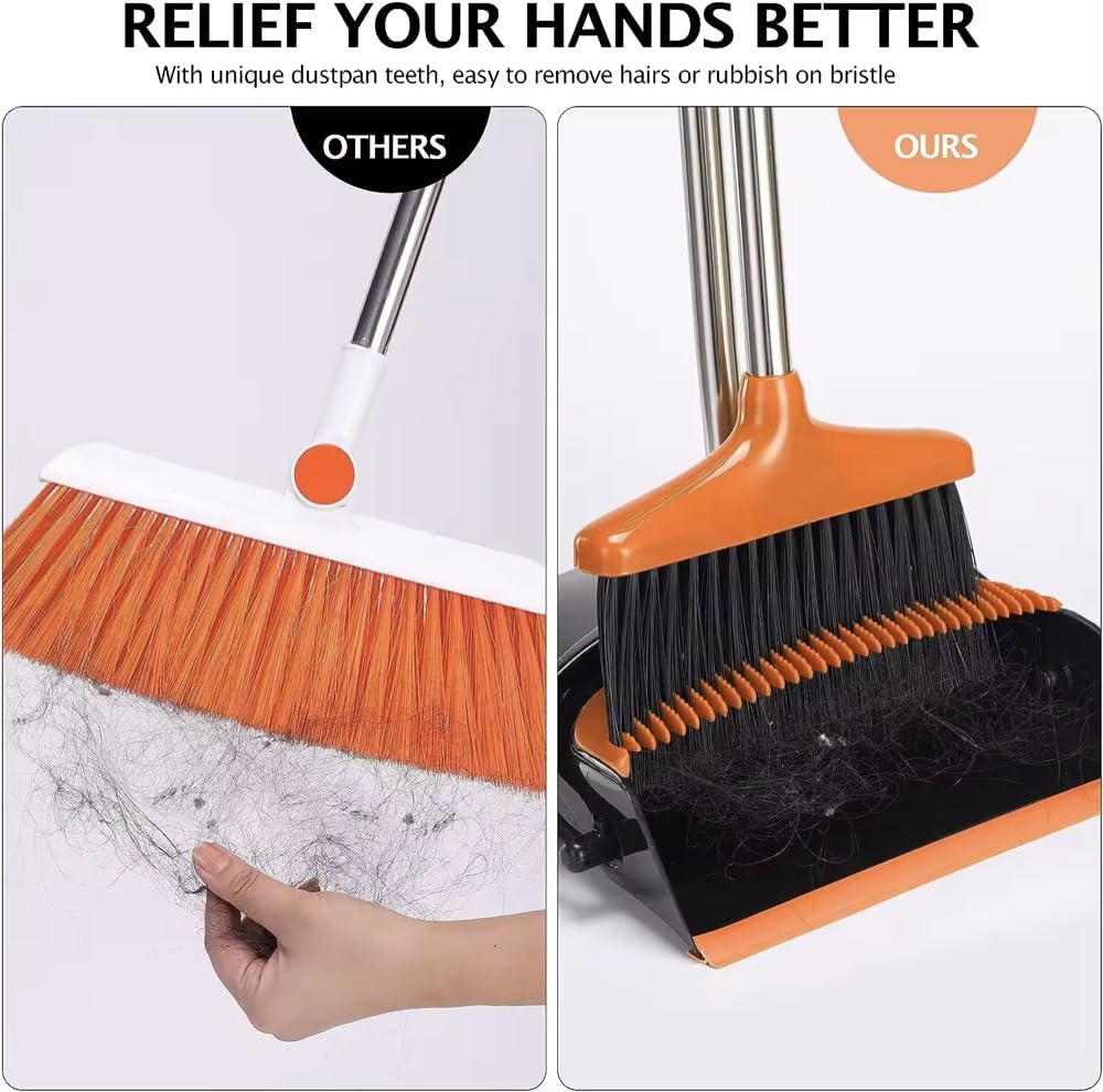 PrimeEdge - Ergonomic Broom Set with Dustpan – Lightweight and Durable – Ideal for Indoor and Outdoor Use - Adjustable Handle Broom,