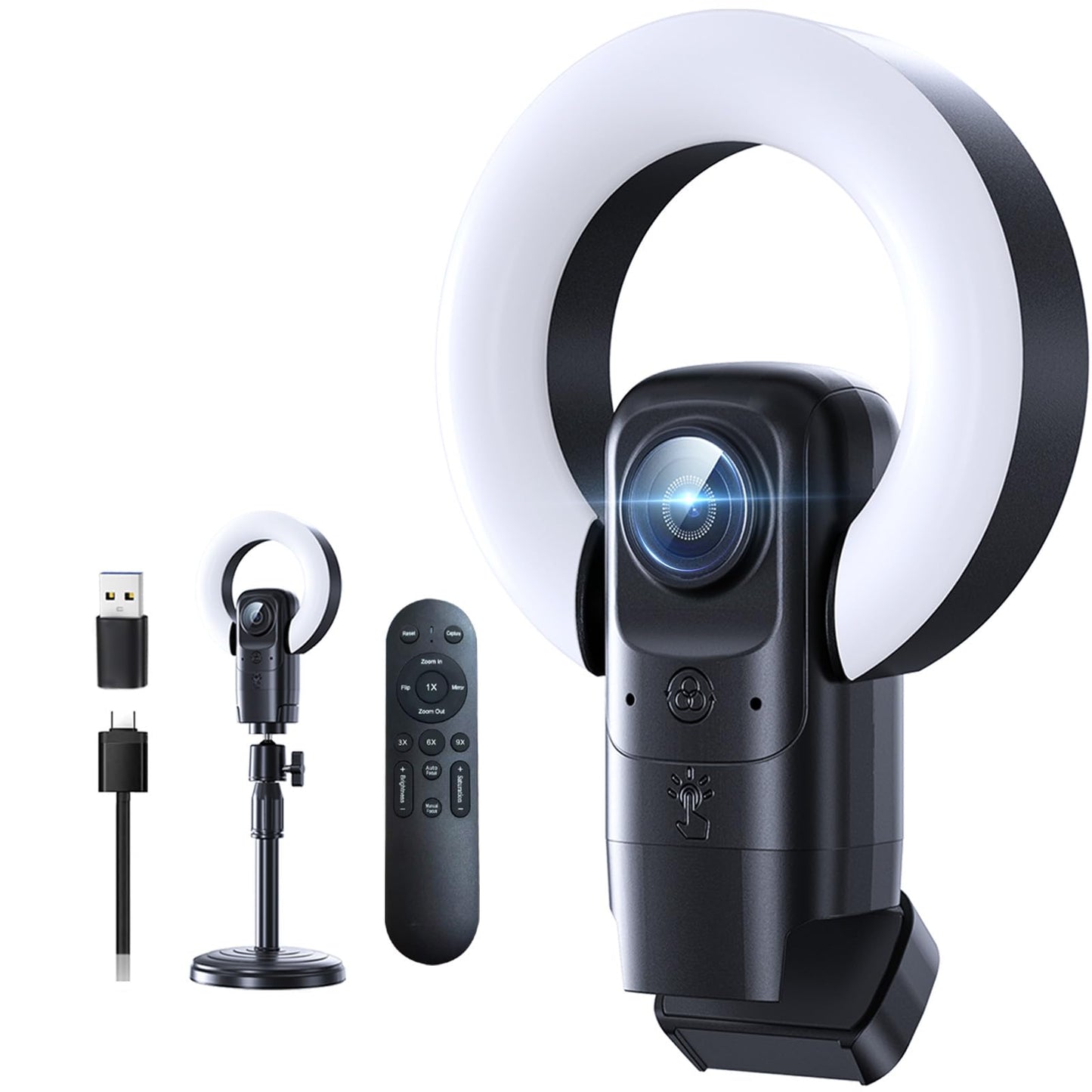 4K Webcam with Light, Webcam for PC with Microphone, Plug and Play, USB Computer Camera for Desktop, Auto-Focus, Web Camera for Desktop Computer Zoom Skype