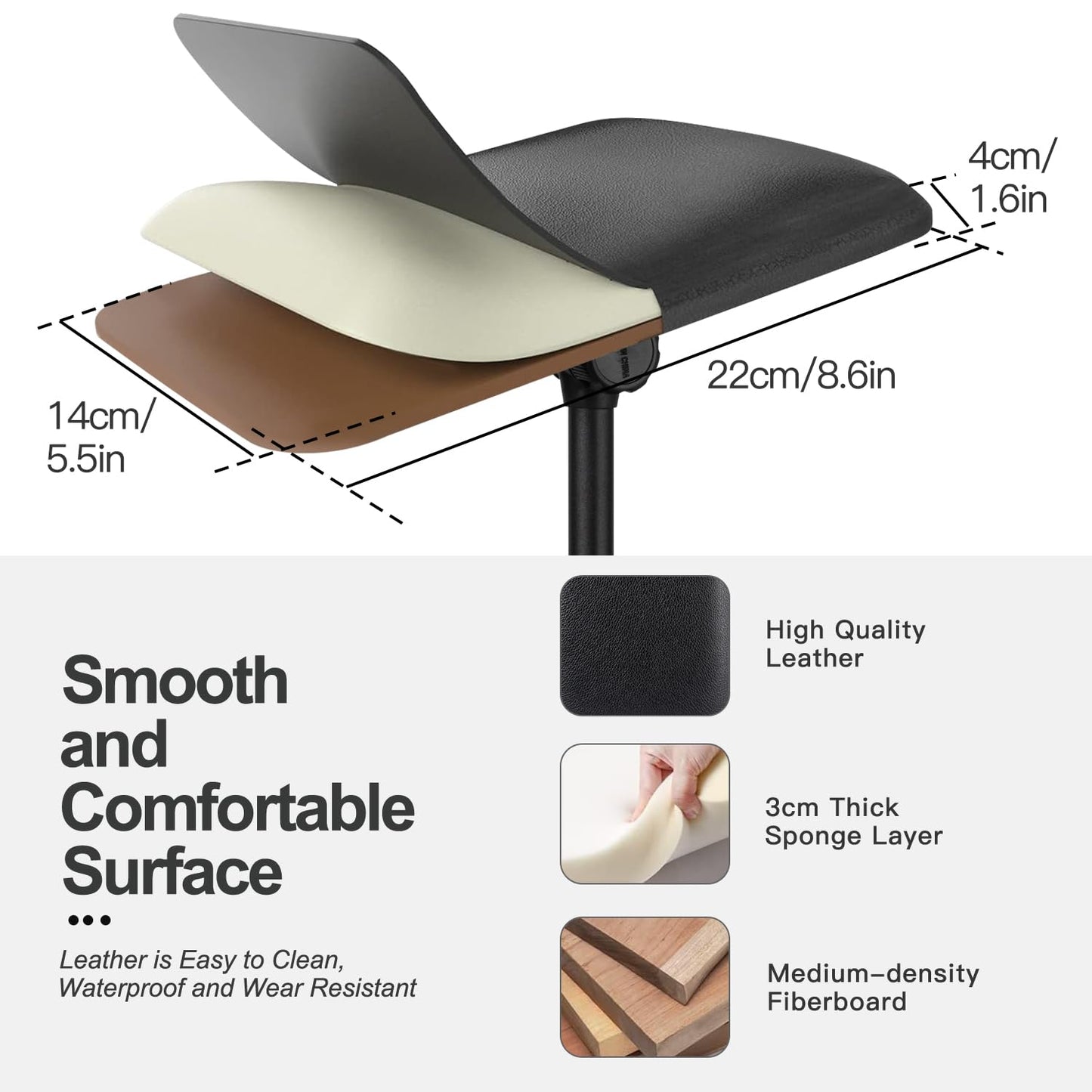 BONTOP Tattoo Arm Rest Stand with Tray, PU Leather Sponge Covers 50PCS, Waterproof, Square, Foldable, Sponge Pad, Tripod, Adjustable Height and Tilt, Arm Bar Pad