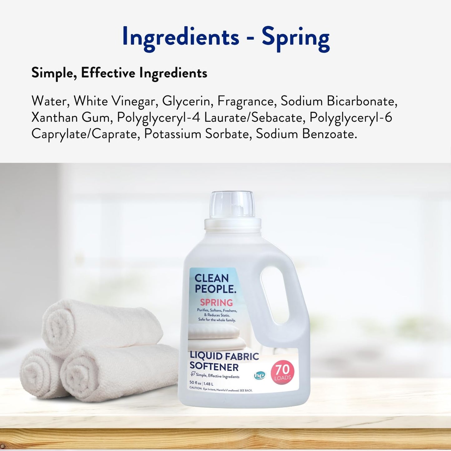 The Clean People Liquid Fabric Softener - Softens & Removes Static Cling - Vegan Scented Laundry Softener - Spring Scent, 50 fl oz - 70 Loads - 2 Pack