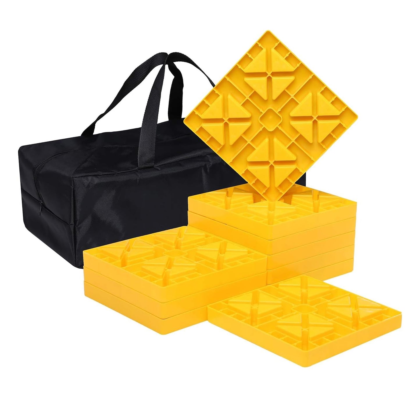 Homeon Wheels Camper Leveling Blocks Ideal for Leveling Single and Dual Wheels Heavy Duty Rv Leveling Blocks and Chocks Anti-Slip Pads Design Camper Levelers 10 Pack with Carrying Bag Yellow