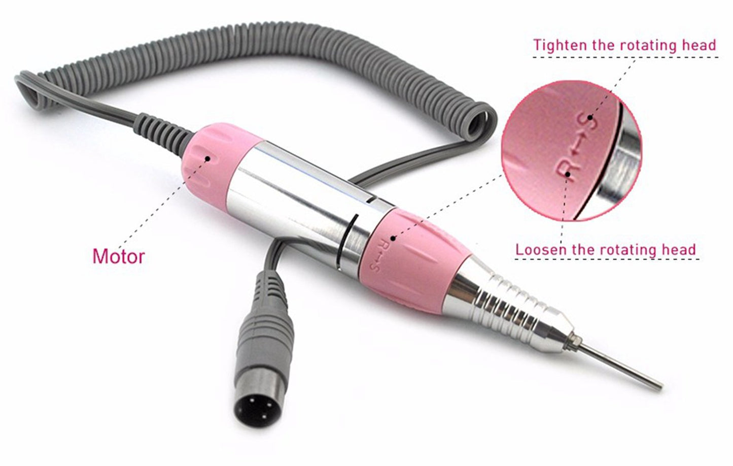 Rolabling Nail Drill Handpiece Electric Nail Drill File Machine Replacement Pen Manicure Pedicure Bit Tool (Pink)