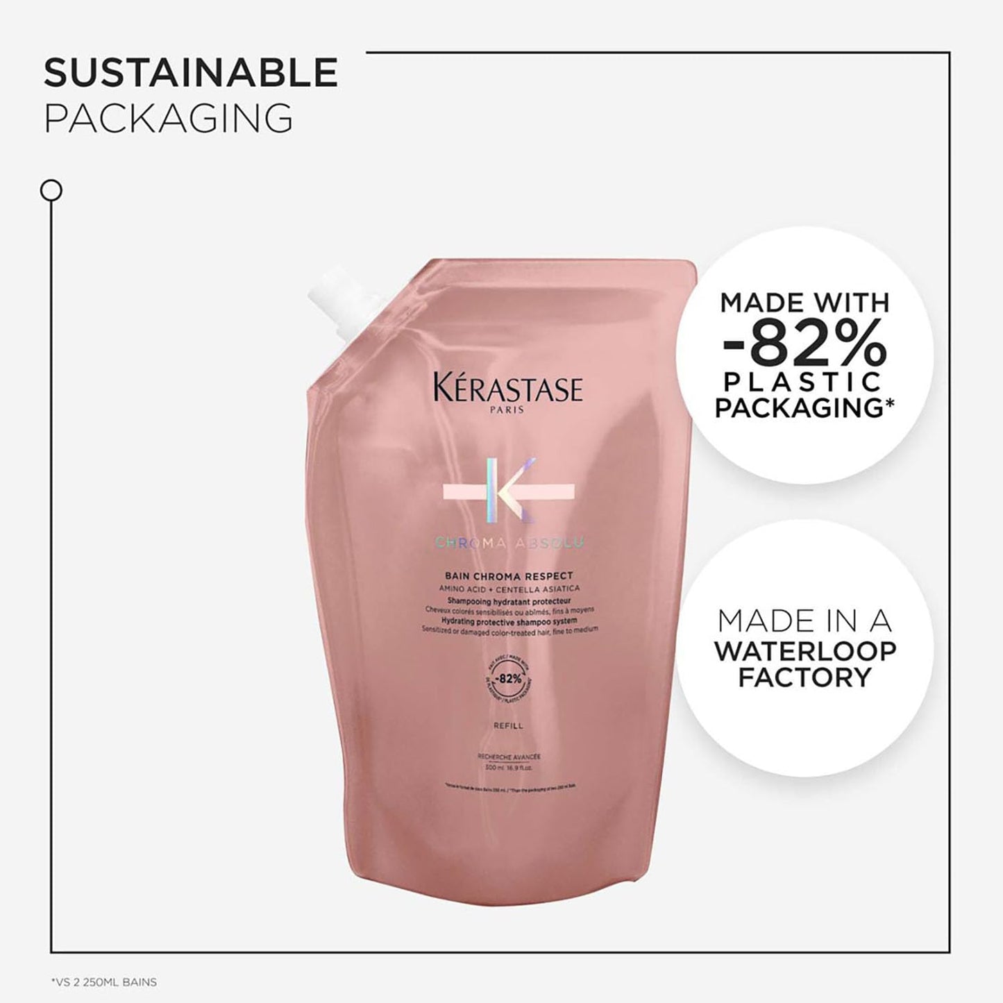 Kérastase Chroma Absolu Bain Chroma Respect, Color Protect Shampoo, For Sensitized or Damaged Color-Treated Hair With Amino Acid and Centella Asiatica, Fine To Medium Hair, Eco-Friendly Refill