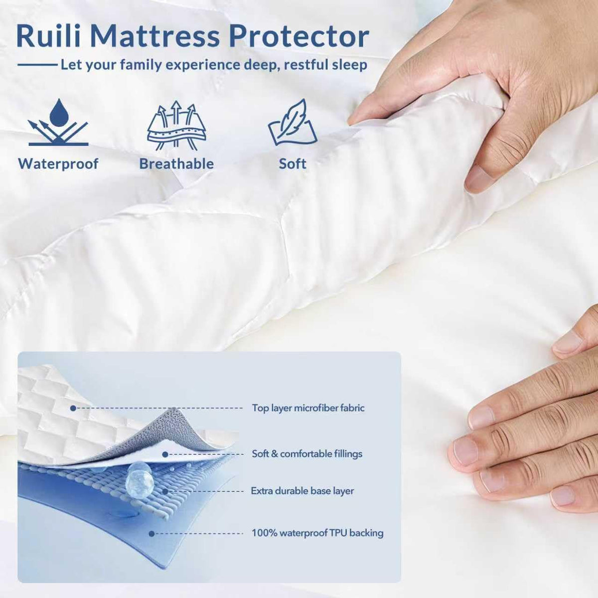 Twin XL Mattress Protector Waterproof Washable 2 Pack Mattress Padded Cover Fitted Extra Long College Dorm Size Bed Protection Noiseless Plastic Bed Pad Deep Pocket Up 18“ Soft&Breathable