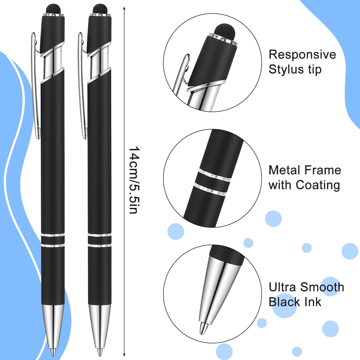 100 Pcs Ballpoint Pens with Stylus Tip Click, 2 in 1 Black Ink Ballpoint Pen, 1.0 mm Medium Point Metal Stylus Pen for Touch Screen Tablet,Coworkers, Family, Colleagues, Office(Black)