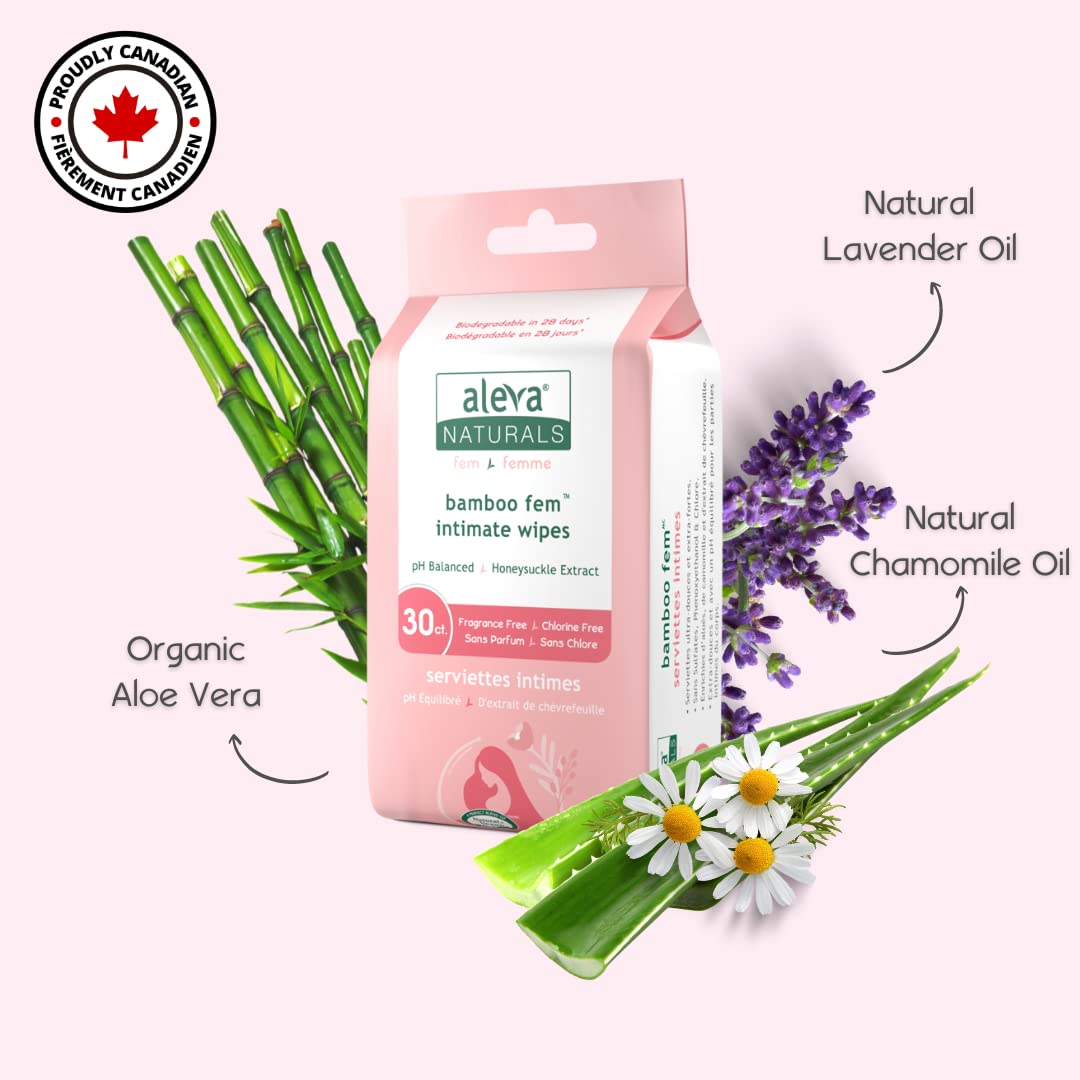 Aleva Naturals Bamboo Fem Wipes - Ultra-Soft, Biodegradable, pH Balanced Formula, 360 Wipes Total
