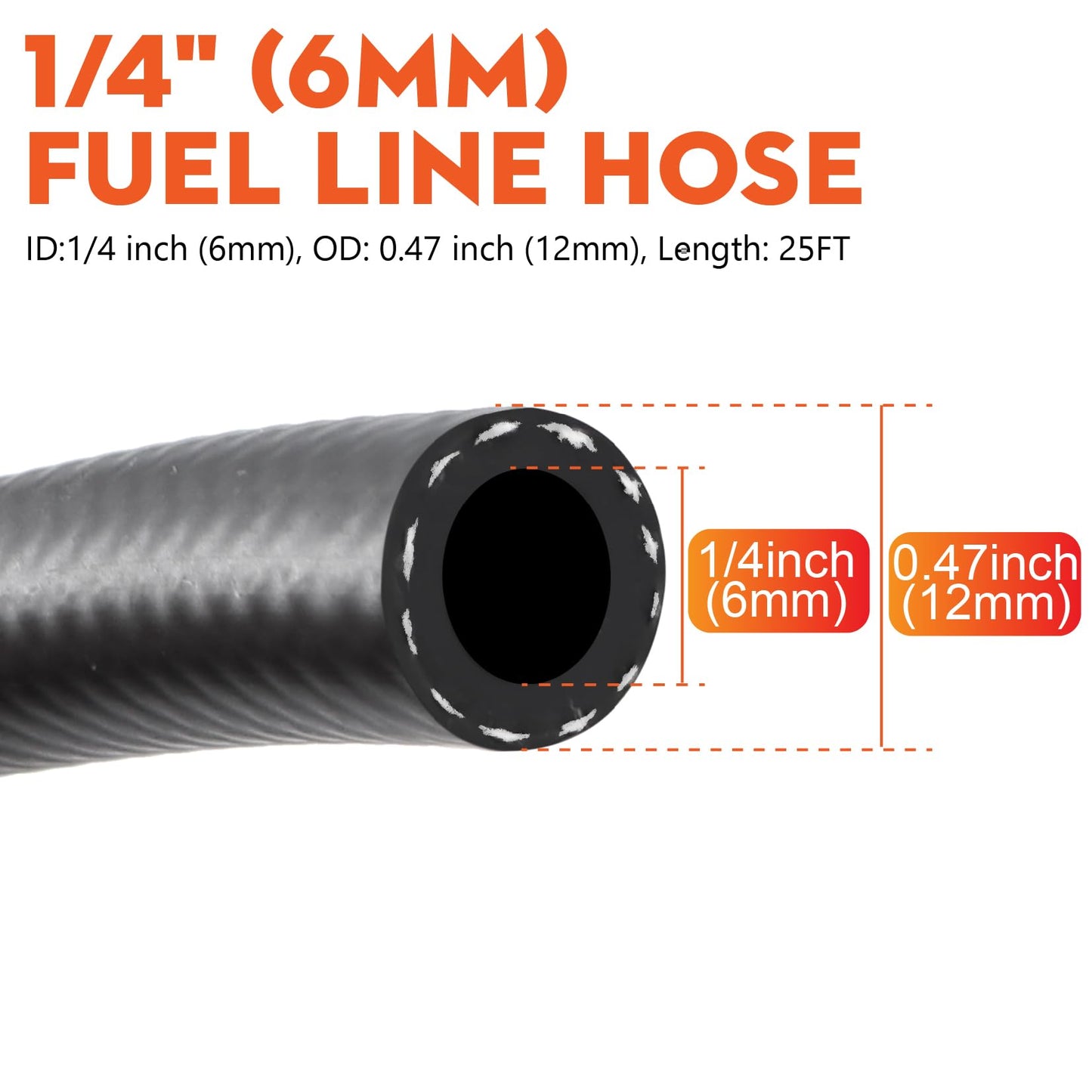 Taxutor 1/4 inch ID Fuel Line Hose 25FT NBR Rubber Push Lock Gas Hose High Pressure 300PSI for Automotive Fuel Systems Engines