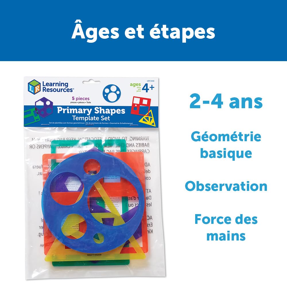 Learning Resources LER5440 Primary Shapes Template Set, Geometric Shapes, Tracing Helper, Ages 4+, LER5440