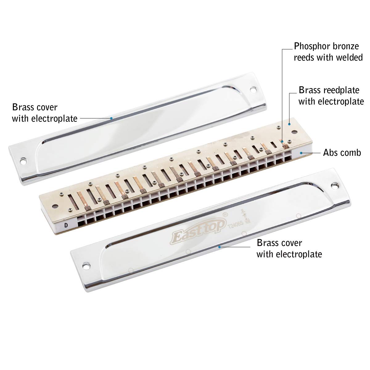 East top 24 Hole Tremolo Harmonica Key of D, Professional Harmonica D Tremolo Harmonica D 24 Hole Armonica Musical Instrument Mouth organ for Professionals, Beginners, Students, As Gift