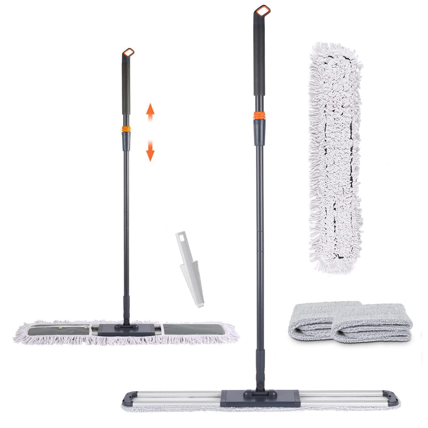 Dust Mop for Hardwood Floors 36 inch Commercial Industrial Floor Dust Mop with Extra 3 Mop Refill Pads 61 Inch Long Handle for Cleaning Office Garage Hardwood Warehouse Factory Mall Deck
