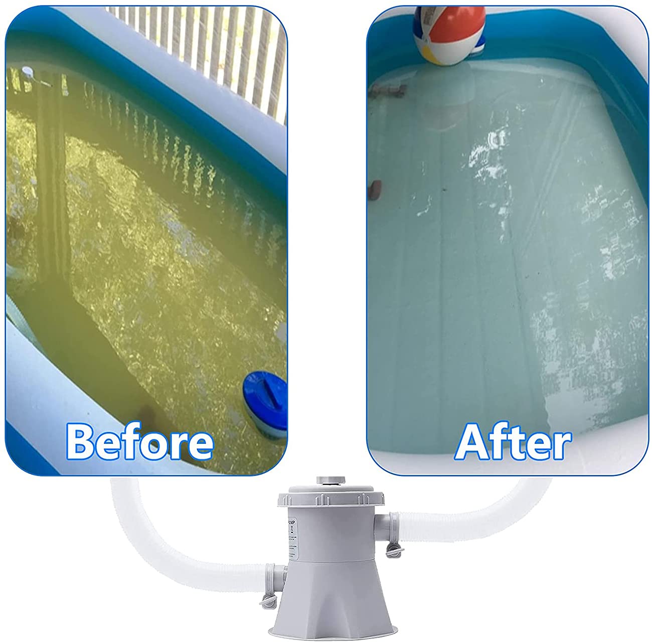 Mugxnem Swimming Pool Filter Pump - 300 GPH ElectricPool Filter Pump for Inflatable Pool Easy Set Clear Cartridge Filter Pump for Above Ground Pools