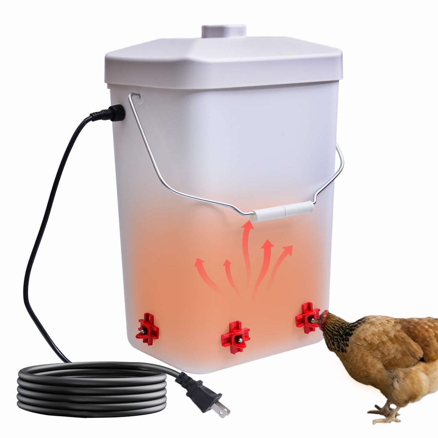 Heated Chicken Waterer 3 Gallon,Chicken Water Heater with 4 Nipples & Thermostat Controller for Winter,9.8 ft Power Cord, All-Season Heated Poultry Waterer for Chickens,Turkeys,Ducks,Quail