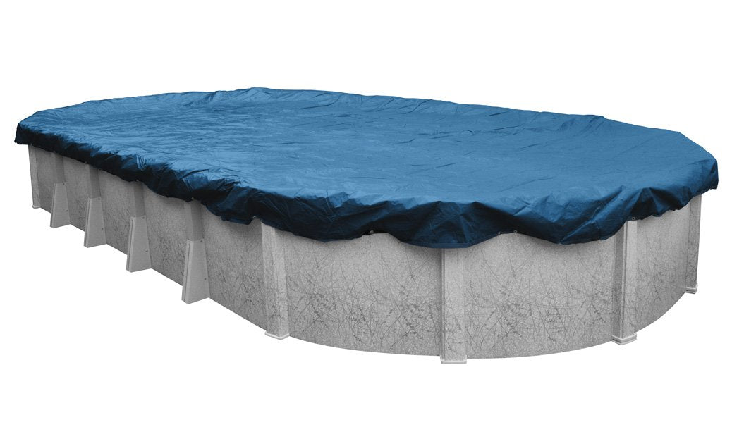 Robelle 12 x 18 ft Heavy Duty Blue Winter Oval Pool Cover for Above Ground Pools, 4 ft Overlap (16 x 22 ft Cover Size), Solid 8 x 8 Scrim, 2.36 oz/yd2, 10-Year Warranty, Style: 351218-4A