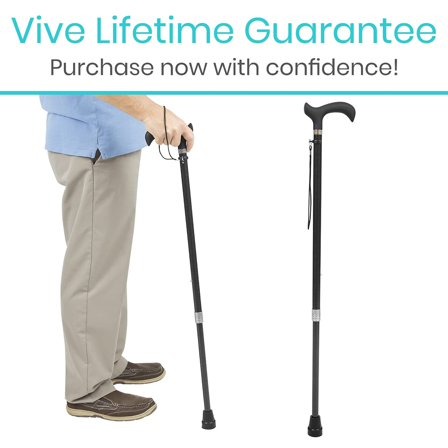 Vive Adjustable Walking Cane, Carbon Fiber - Lightweight Stick for Men, Women - Mobility Aid, Adjust Height, Rubber Tip-Portable Hurry Support for Seniors, Elderly, Balance-Ultra Light, Soft Hand Grip