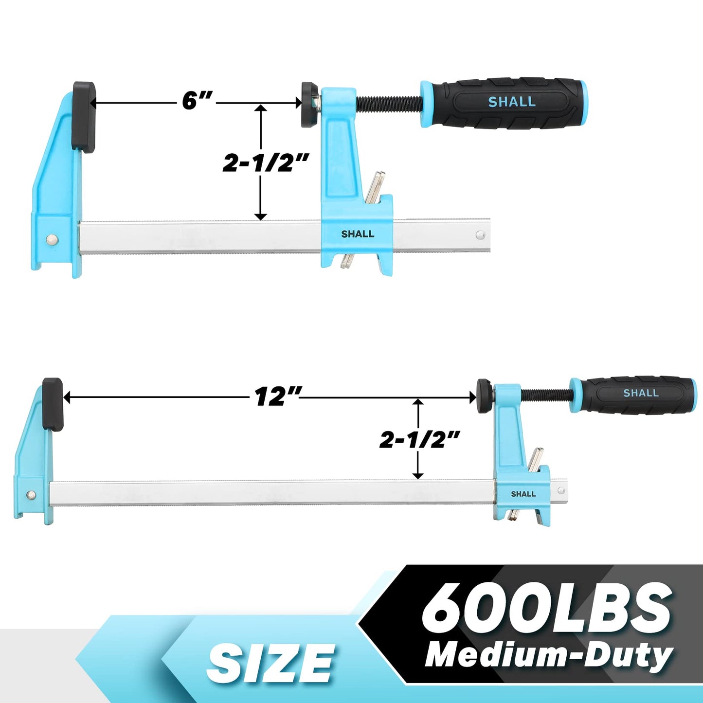 SHALL 6-Inch & 12-Inch Steel Bar Clamps Set, 4-Pack Medium-Duty Quick-Release F Clamps, 600 Lbs Load Limit for Woodworking, Metal Working, DIY and Crafts