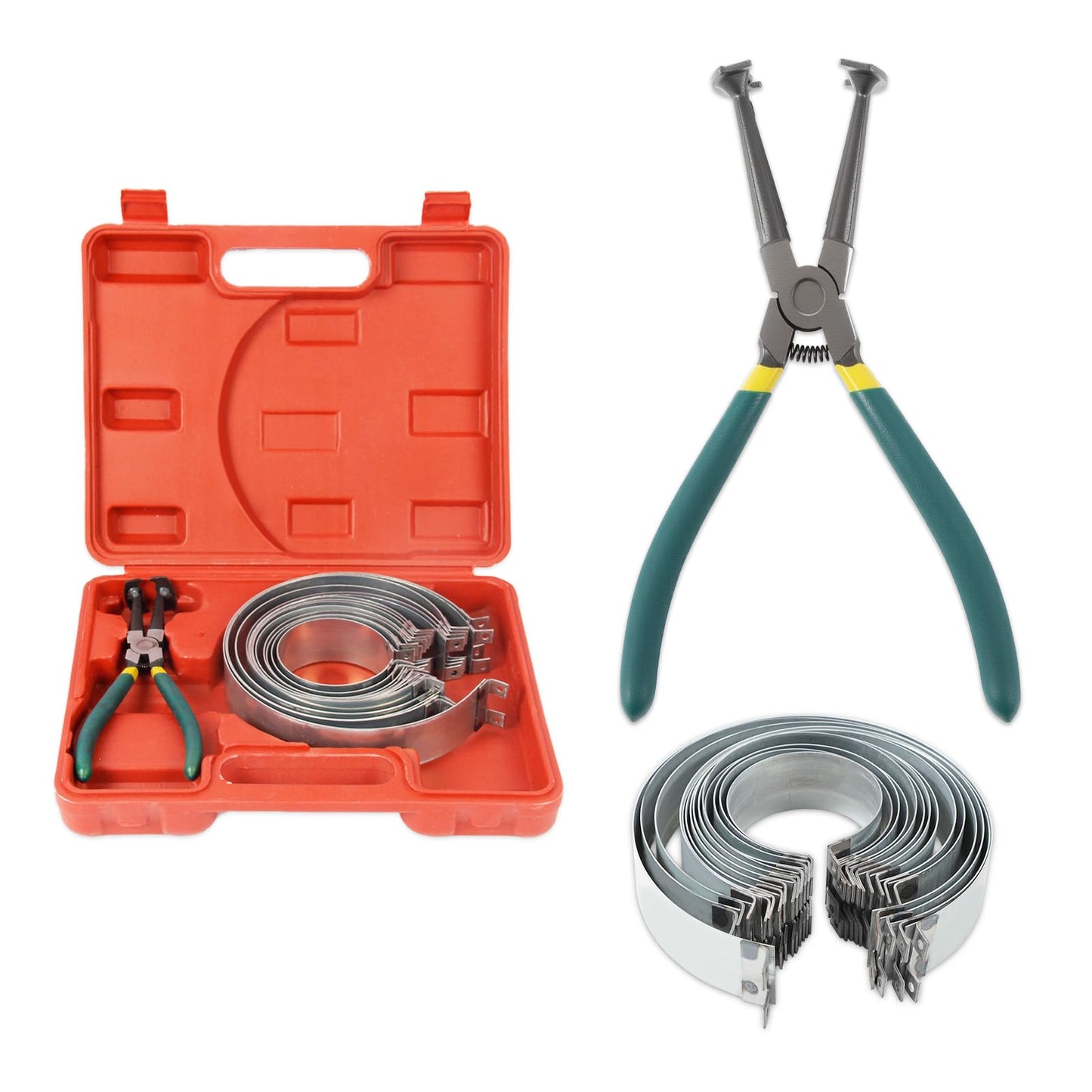 MOTOCOCHE Auto Piston Ring Compressor Set with Pliers and 14 Bands (62-145mm/2.44-5.71in), Removal Tool Kit for Repair Cars Trucks Engine