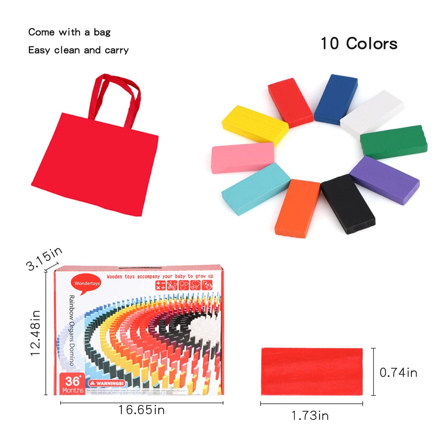 1000 PCS Dominoes Set for Kids Wooden Building Blocks 10 Colors Bulk Dominoes Racing Tile Games Educational Toy for Kids Birthday Party with 26 Add-on Blocks and 1 Storage Bag