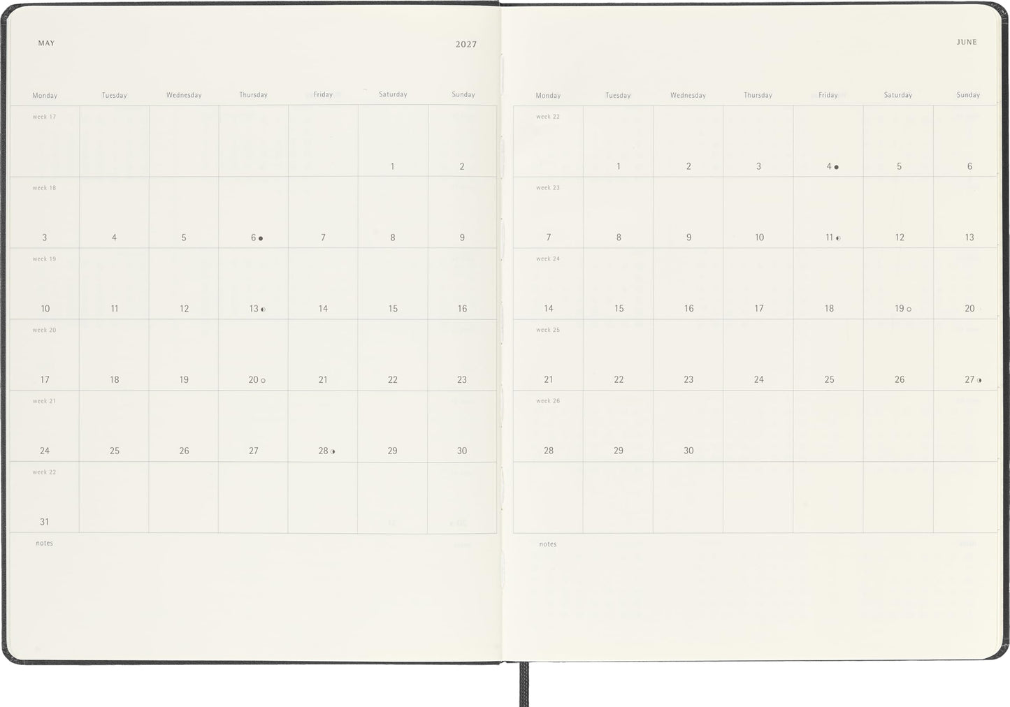 Moleskine Classic 18 Month 2026-2027 Weekly Planner, Hard Cover, XL (7.5" x 10"), Black, 208 pages