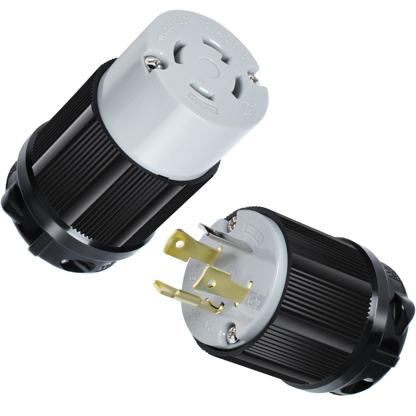 Wadoy L14-30 L14-30R Locking Connector and L14-30P Female Plug Set, 30 Amp, 125/250V, 3 Pole 4 Wire, 7500W Generator Twist Locking Plug Connector