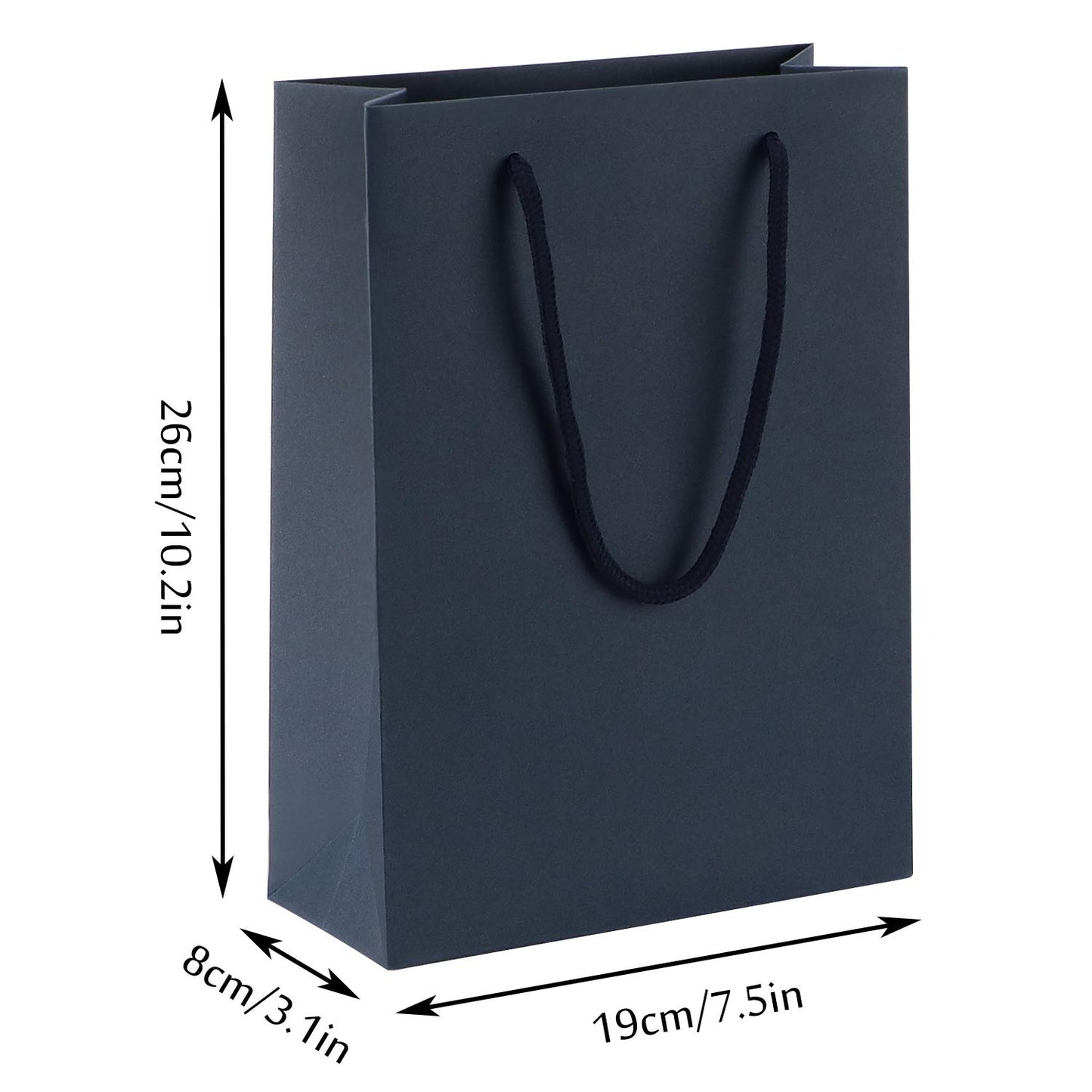Sdootjewelry Navy Gift Bags - Kraft Paper With Handles, 50 Pack Heavy Duty Matte Tote, 7.5 x 3.1 x 10.2" Shopping, Party, Retail Bags