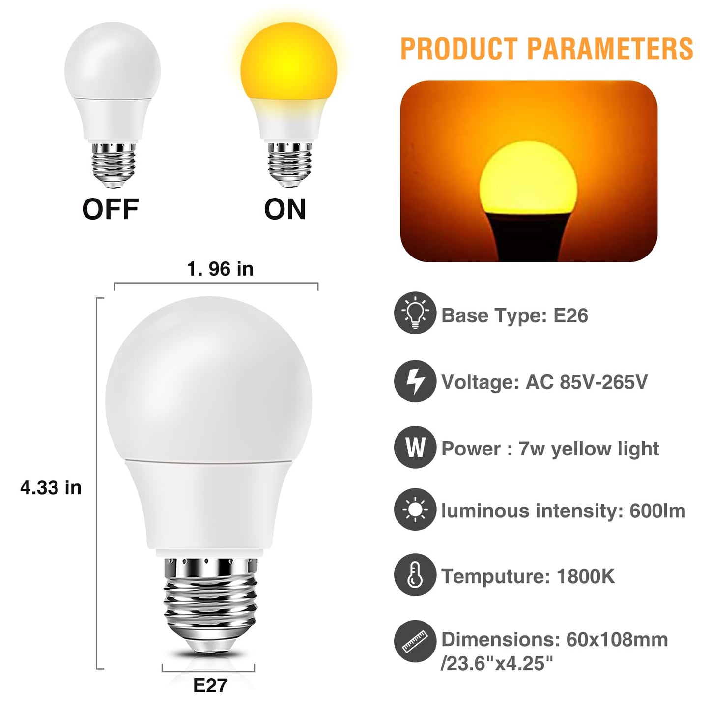 Neporal Amber Light Bulbs 9W, Soft Warm Sleep Light Bulbs 60W Equivalent, Blue Light Blocking Amber Night Light Bulbs 1800K, Bedtime Light Bulb for Healthy Sleep (3)
