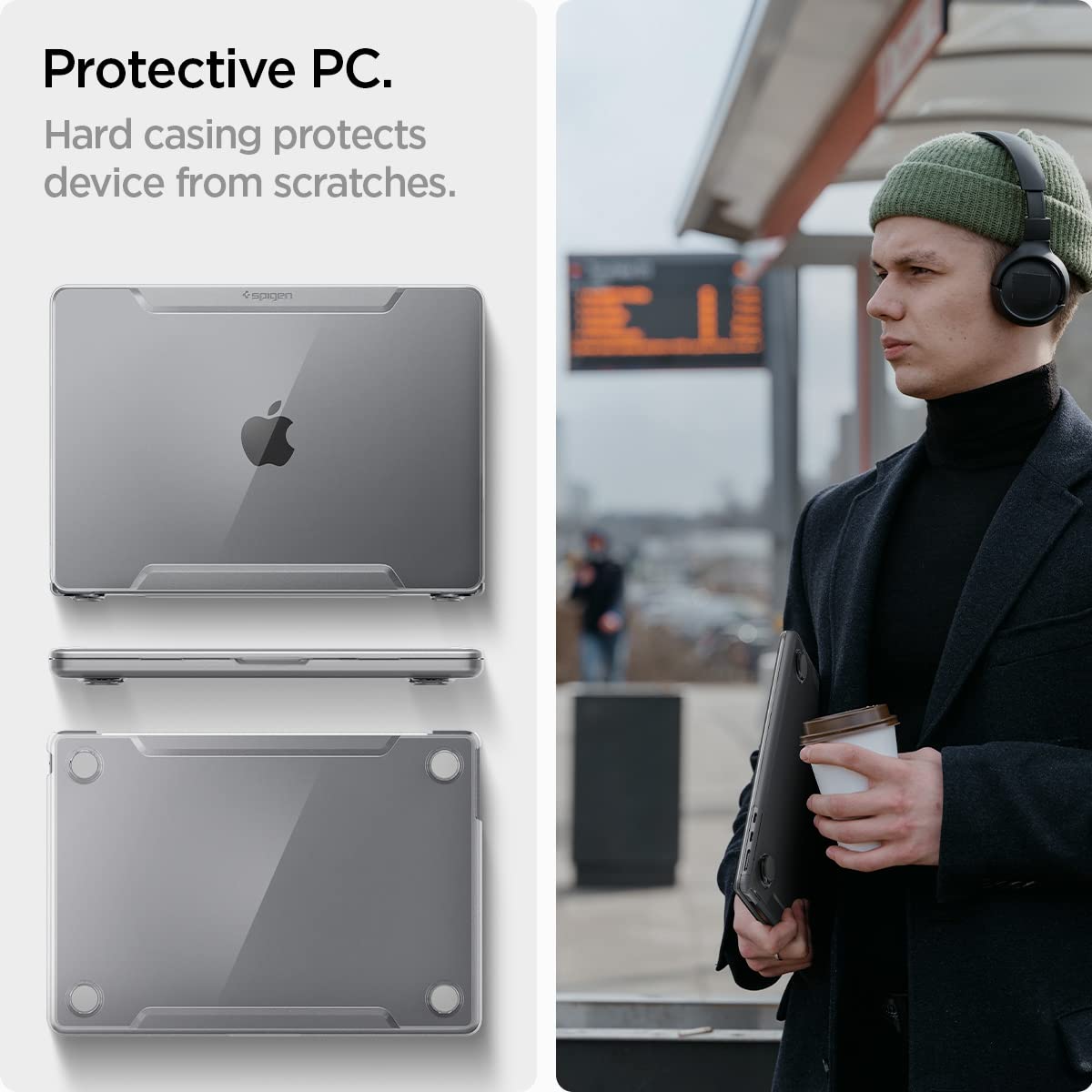 Spigen Thin Fit Designed for MacBook Air 13 inch Transparent Protective Hard Shell Case Cover 2024 M3 A3113, 2022 M2 A2681 - Crystal Clear