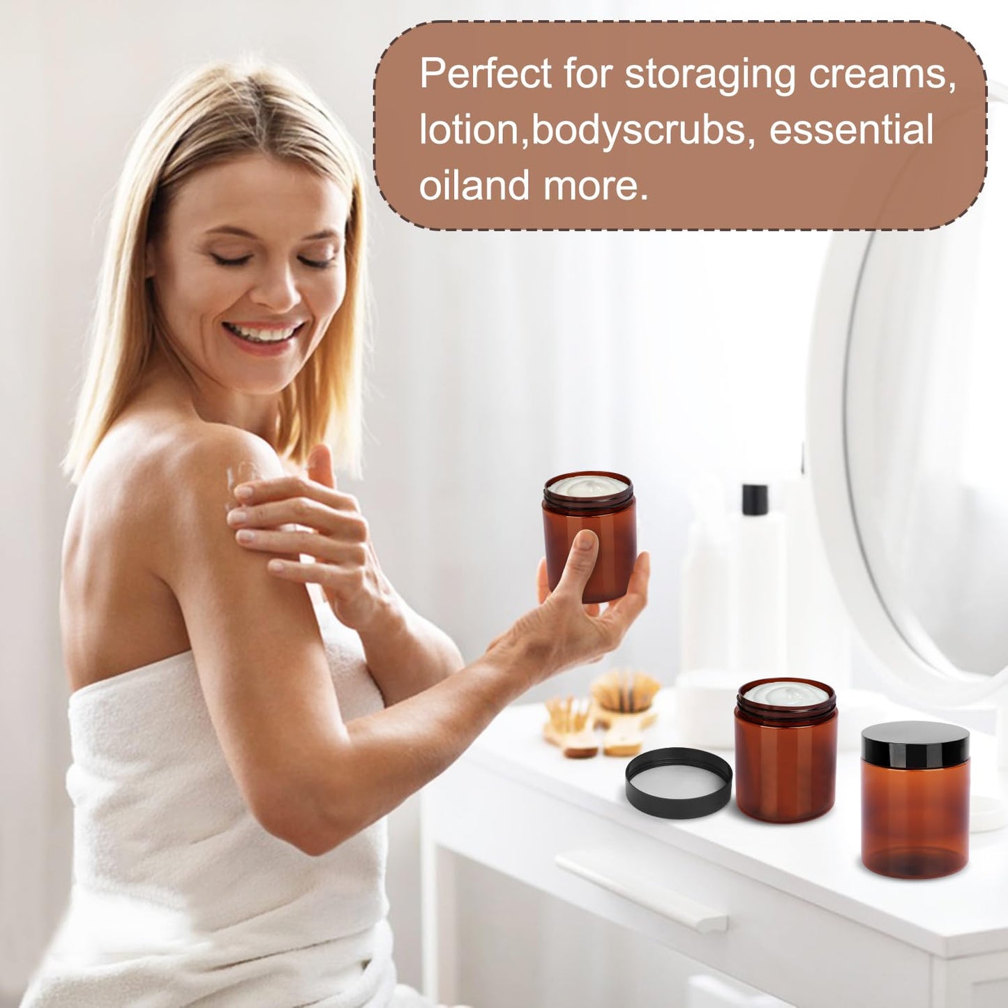 48 Packs 8.8oz (250 ml) Brown Plastic Jars with Black Lids, Cosmetic Containers jars with Wide-Mouth for slime, beads, rhinestones, sequins Cosmetics, Lotion, Cream, Ointments and More by KUKLIPJIM.