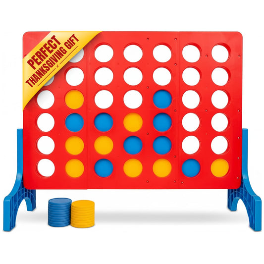 Bolaball Giant 4 Connect in a Row | Big Indoor/Outdoor Four in a Row Board Game | Kids and Family Edition | Jumbo Size 27 in by 22 in. | Red, Blue, and Yellow