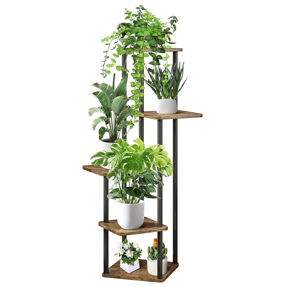 Corner Plant Stand Indoor, FOME 5 Tier Metal Plant Stand for Multiple Plants, Tiered Flower Pots Stand for Patio Garden Balcony Living Room Bedroom (1 Pack)