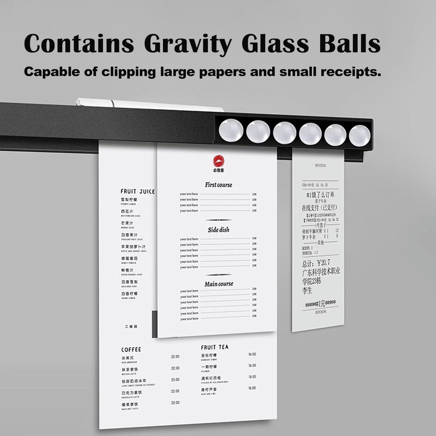 2 Pieces Ticket Holder Receipt Holder for Restaurant Refrigerator, No Drill Restaurant Order Ticket Holder, for Walls Home Kitchen Office Cafes Pubs Bars (Black, 19.7", 2p)