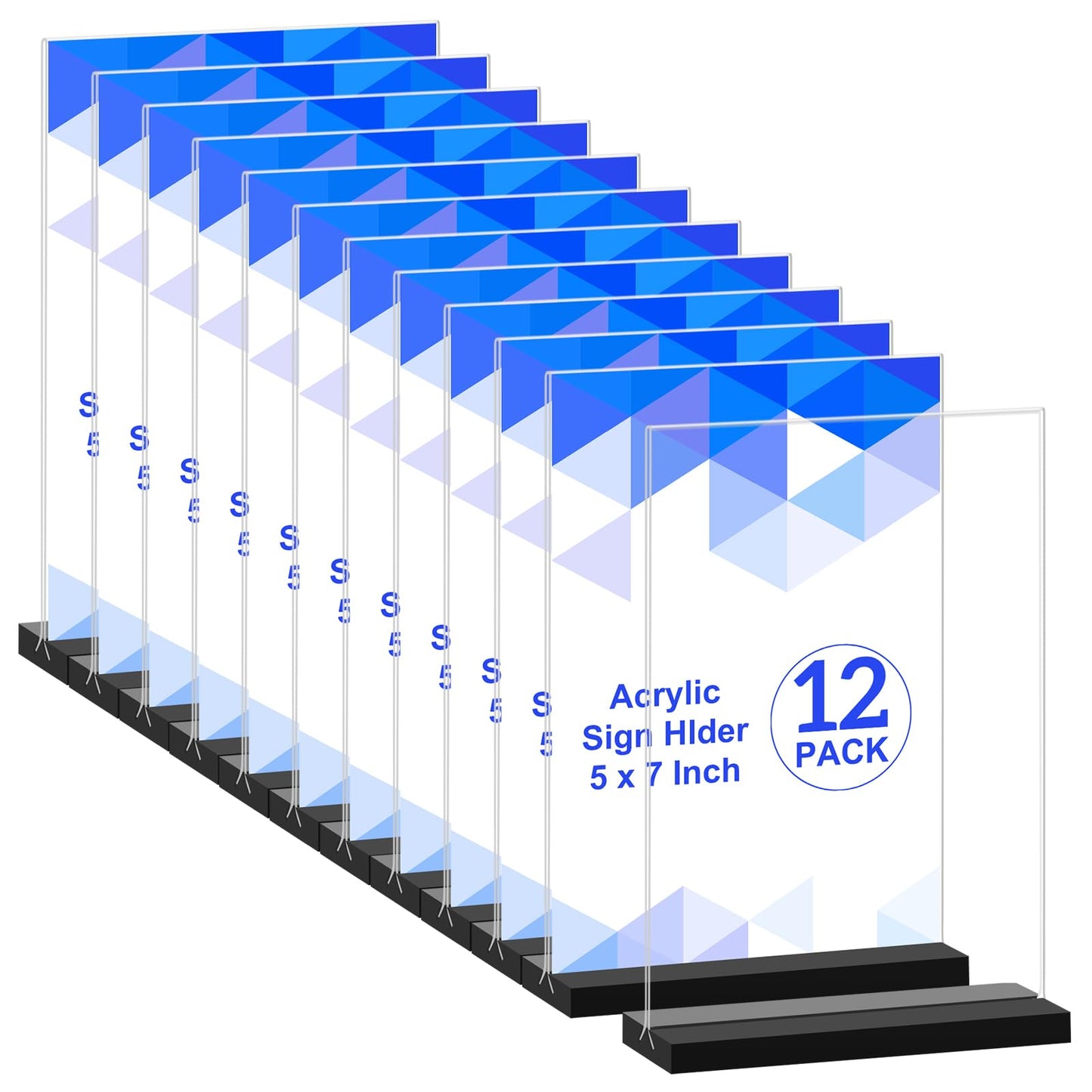 Acrylic Sign Holder 5x7 Inches, 12 Packs Vertical T Shape Desktop Display Stand, Double Sided Clear Table Menu Flyer Holder for Restaurants, Office, Shop, Wedding - Black